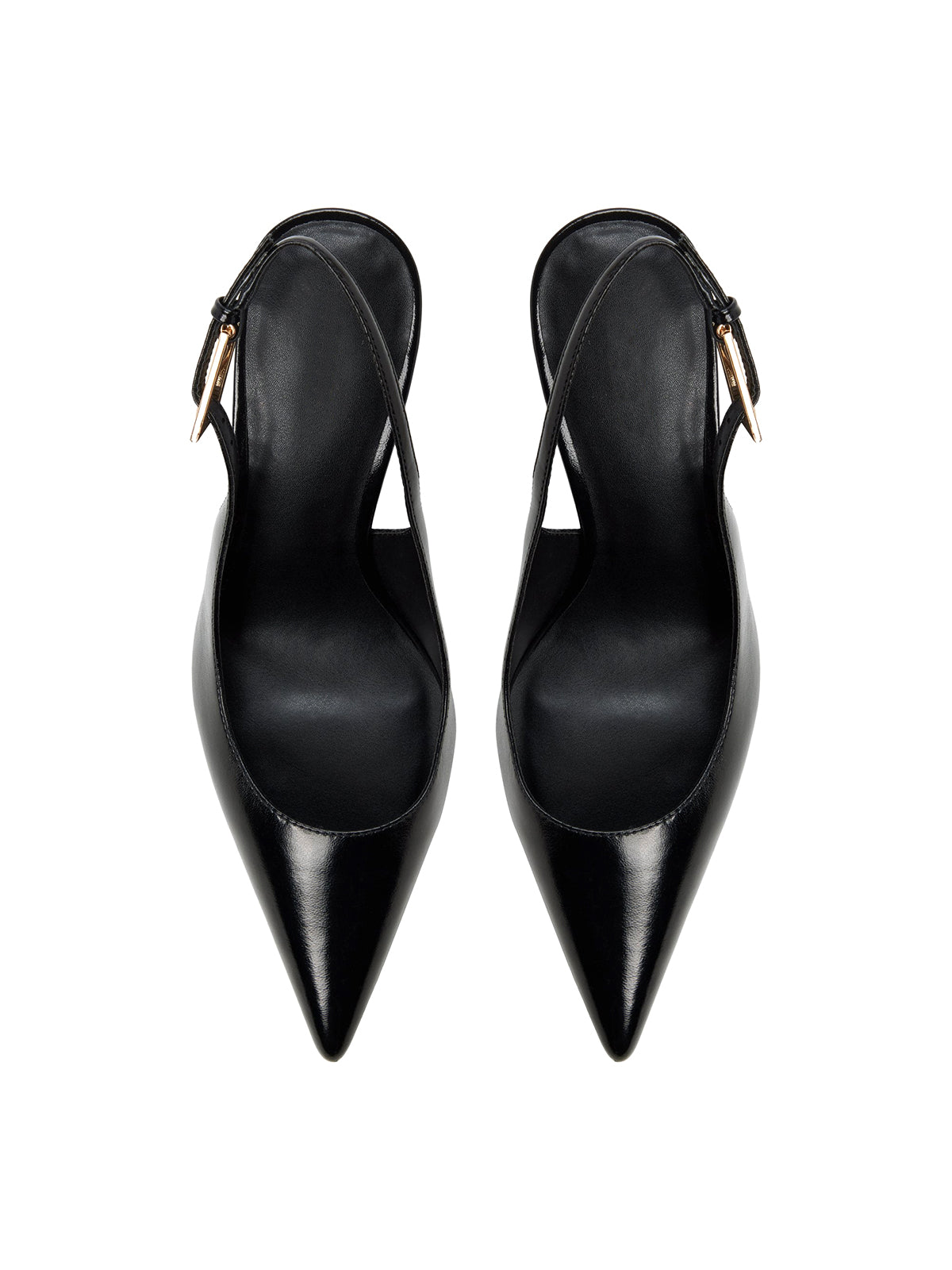Black Pointed-Toe Classic Kitten Heels With Slingback