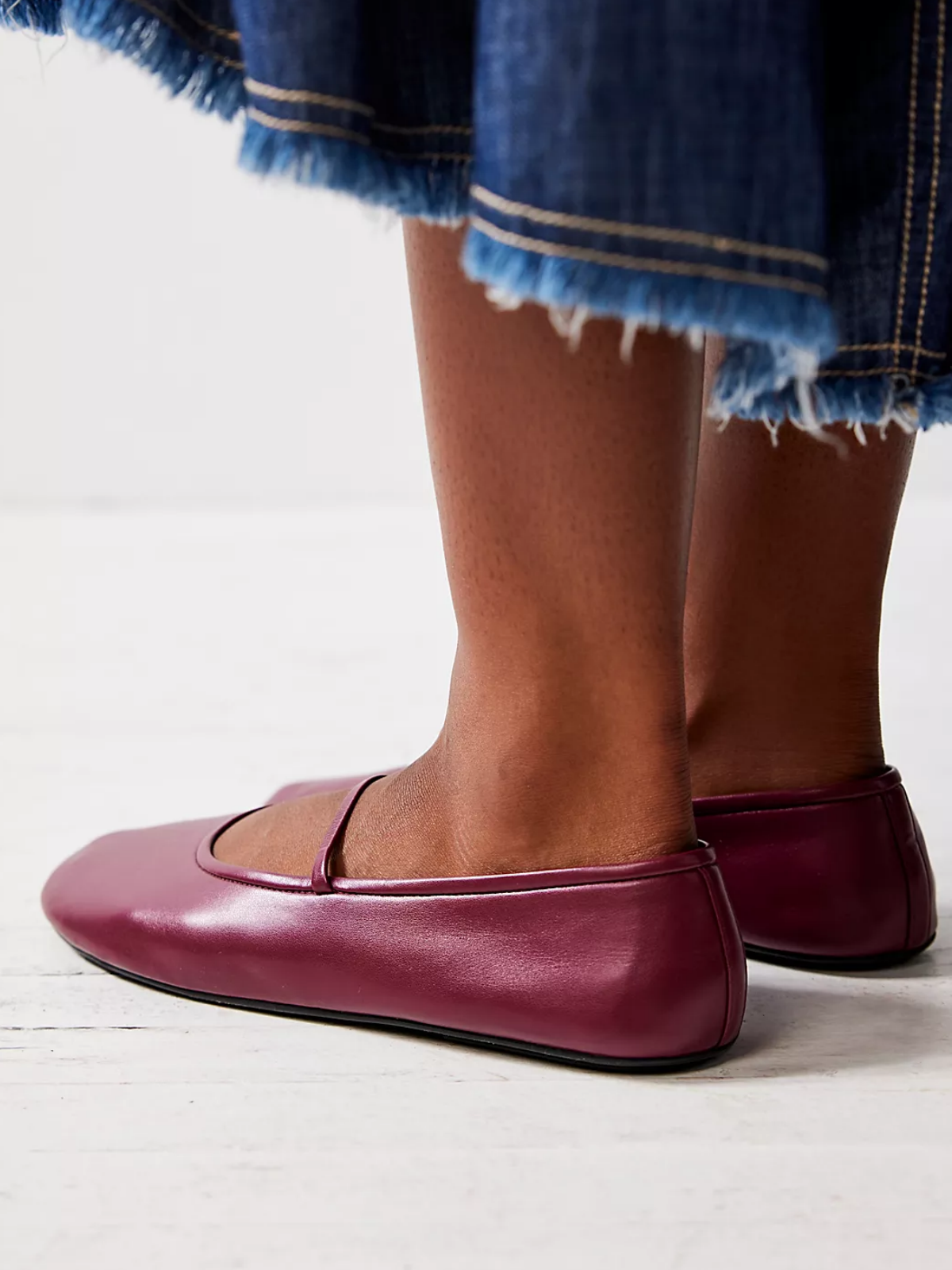 Red Vegan Leather Round-Toe Vamp Strap Flats