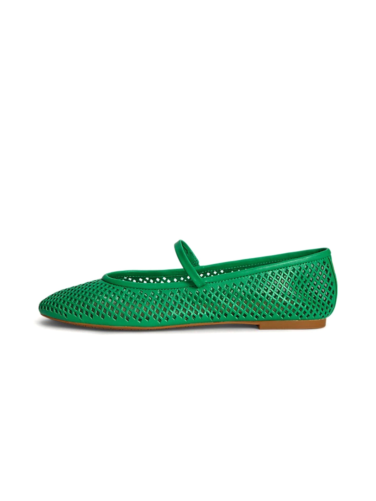 Green Round-Toe Little Cutouts And Mary Jane Ballet Flats