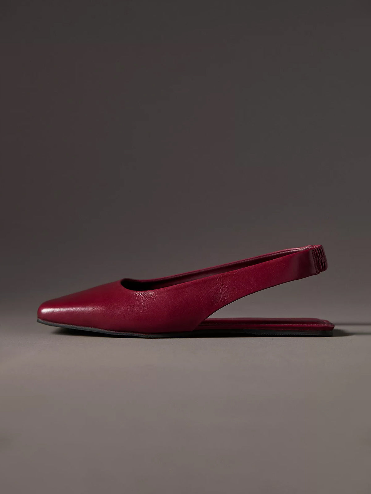 Wine Red Square-Toe Slingback Simple Flats