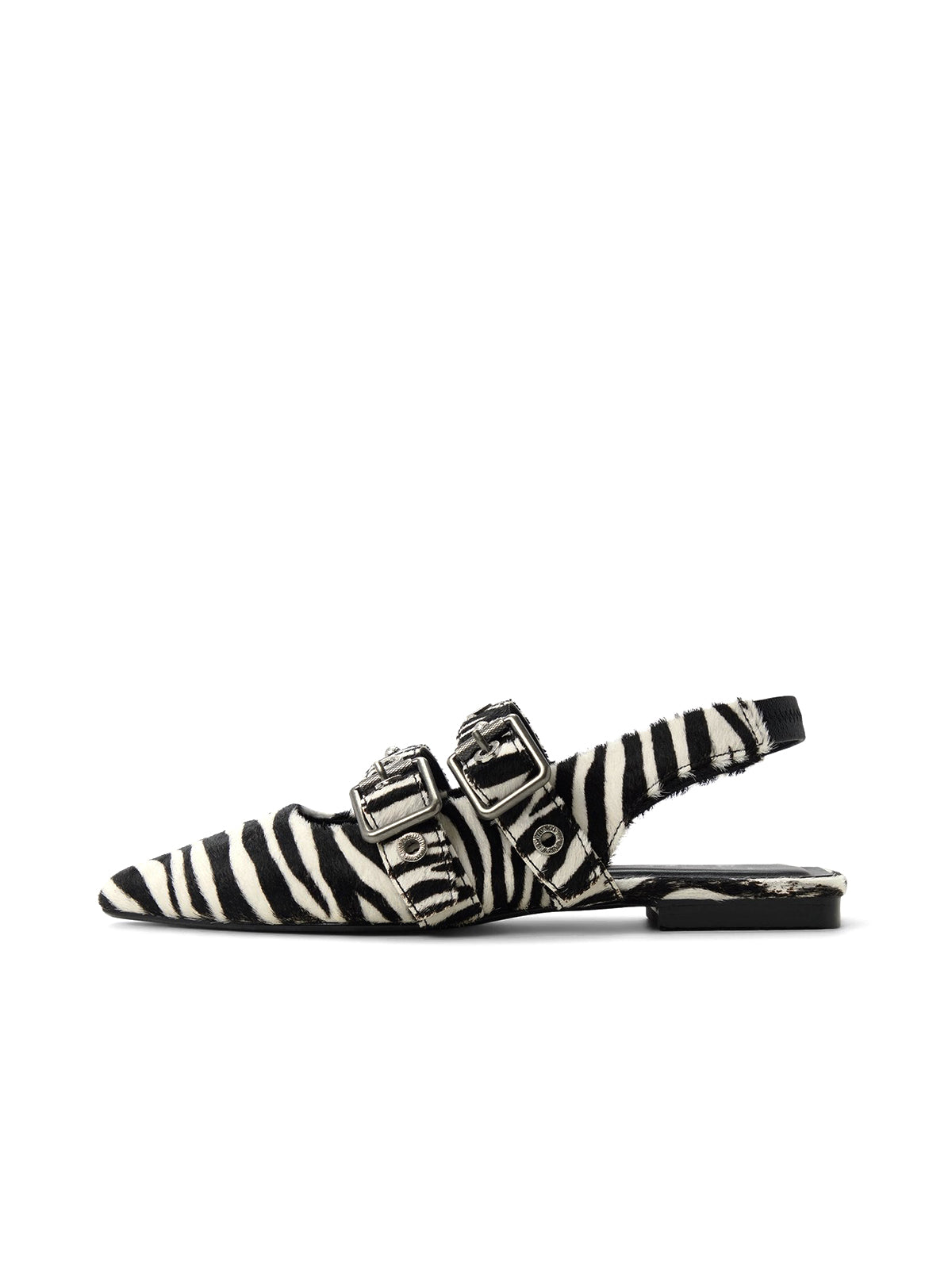 Zebra Pointed-Toe Double Bridge Straps Slingback Flats
