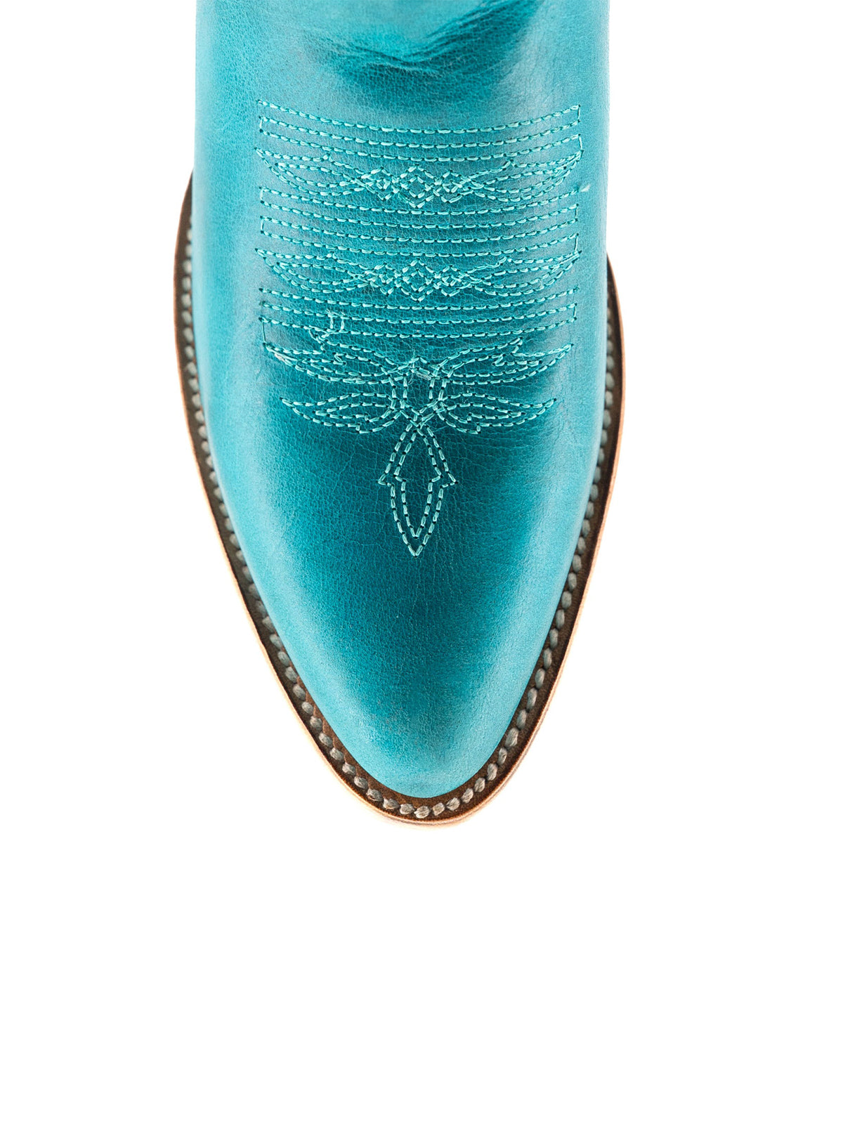 Turquoise Almond-Toe Embroidery With Studs Half-Zip Mid Calf Cowgirl Boots