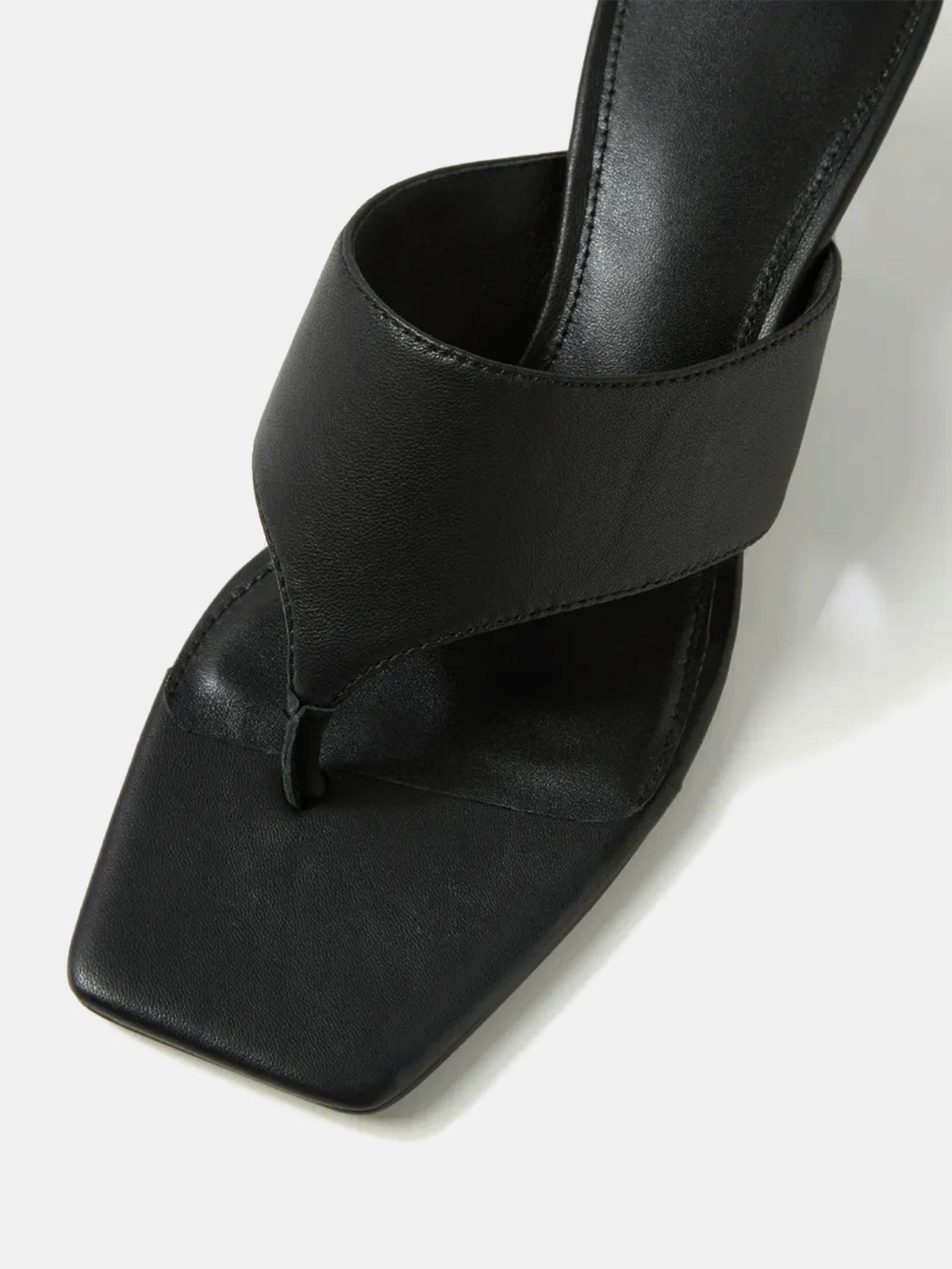 Square-Toe Slip-On Kitten Heel Sandals - Black