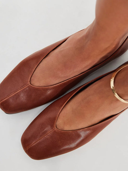 Classic Square-Toe Slip-On Flats - Dark Tan
