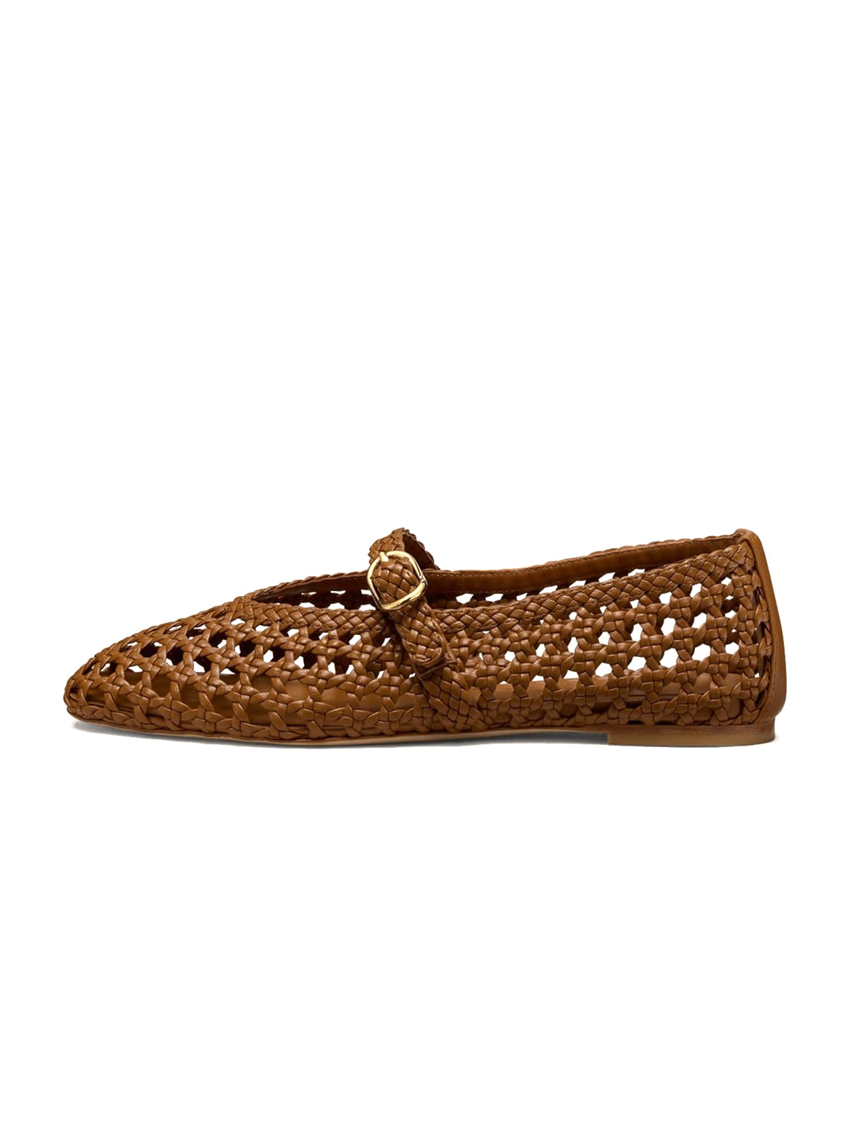Brown Woven Vegan Leather Square-Toe Chic Classic Flats