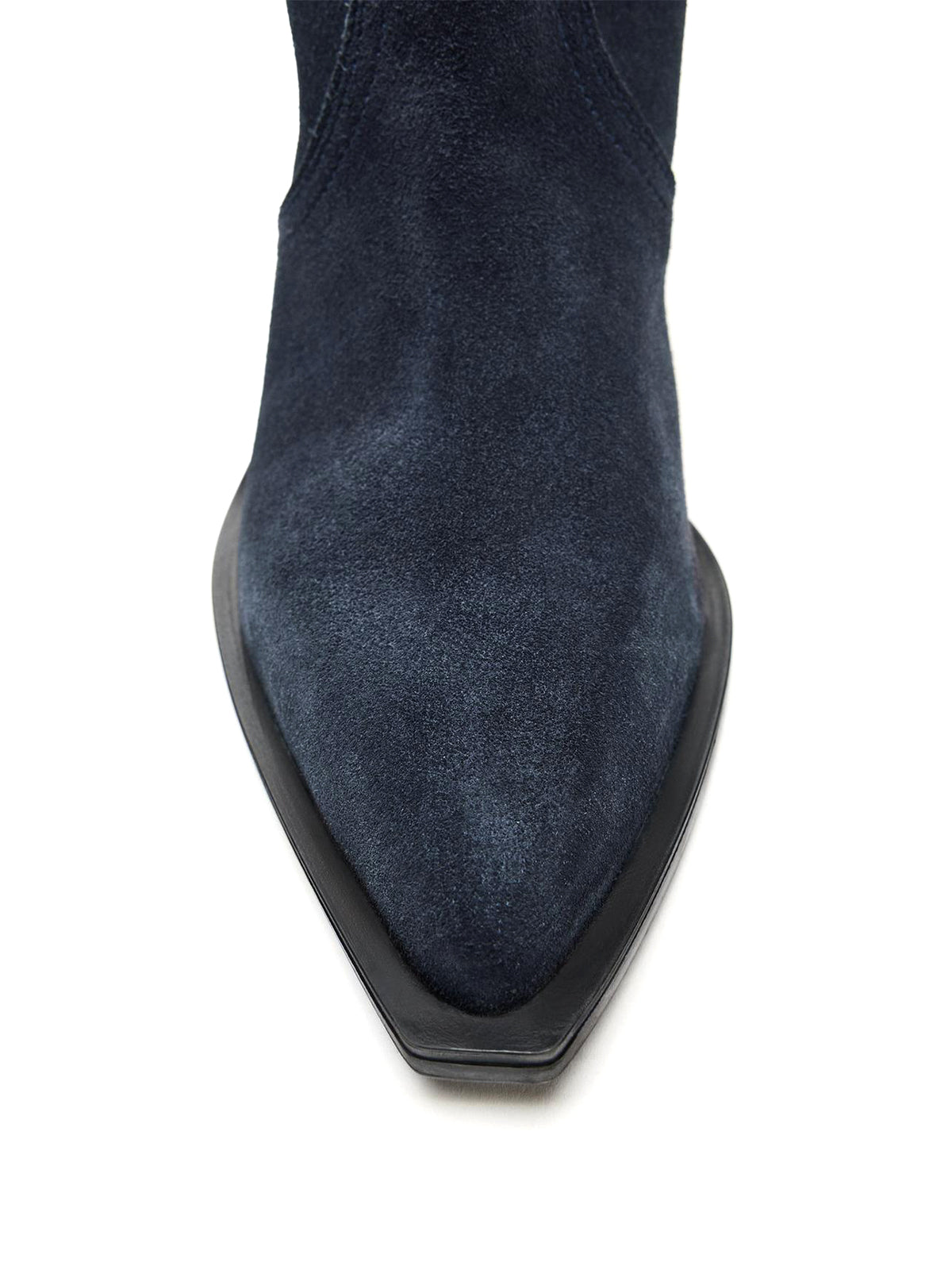 Dark Blue Faux Suede Pointed-Toe Sleek Wide Calf Chic Knee High Cowgirl Boots