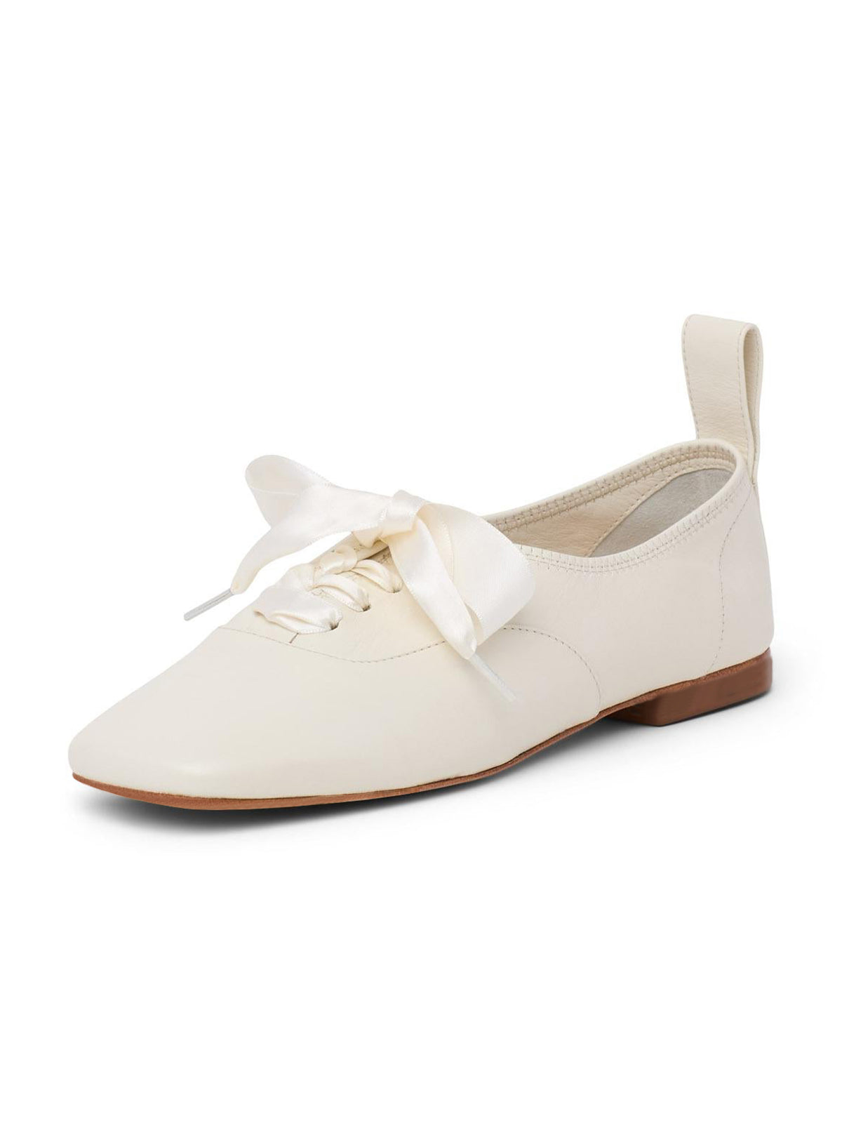 Ivory Square-Toe Chic Lace-Up Slip-On Simple Flats