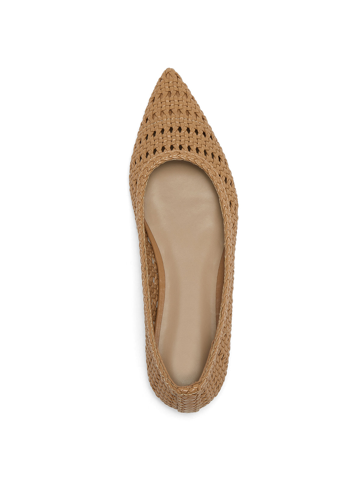 Tan Woven Vegan Leather Pointed-Toe Slip-On Chic Flats