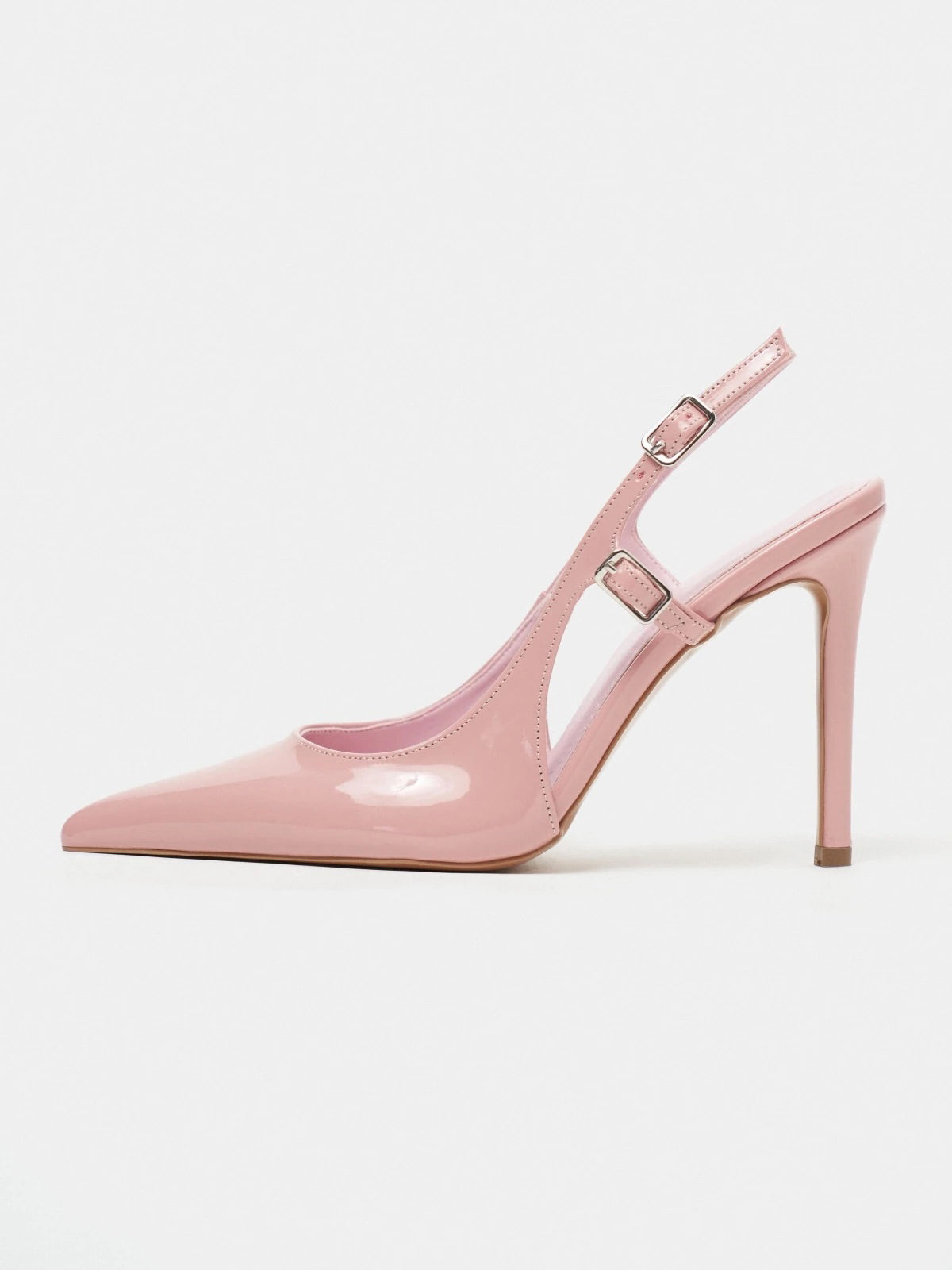 Patent Leather Pointed-Toe Buckle Back Strap Chic High Heels - Rose Pink