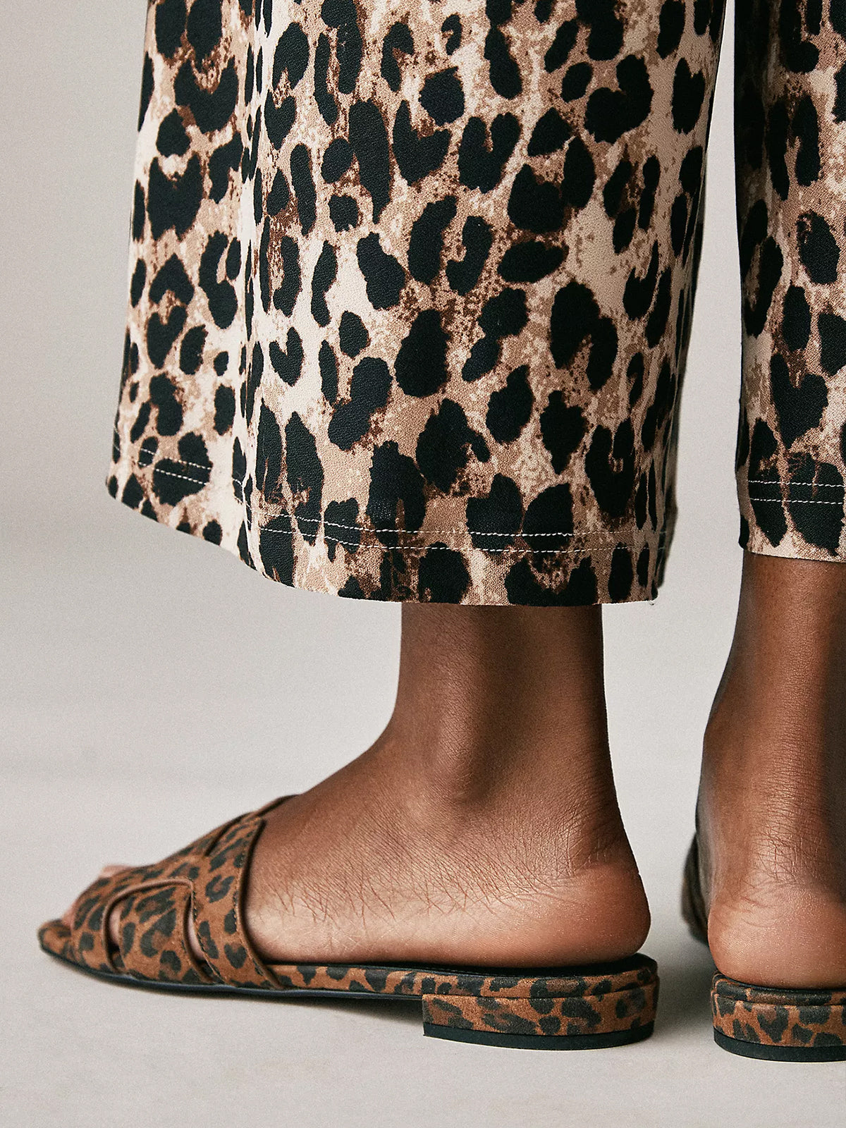 Brown Leopard Square-Toe Slip-On Sandals