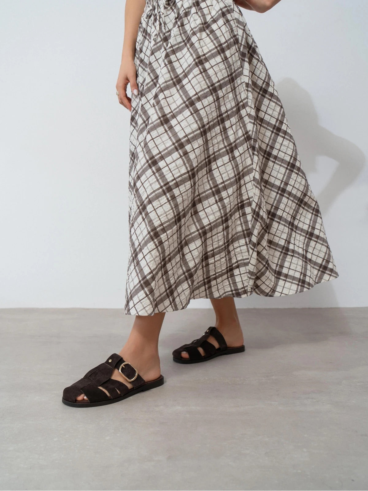 Coffee Cow Suede Round-Toe Caged Detail Backless Flats