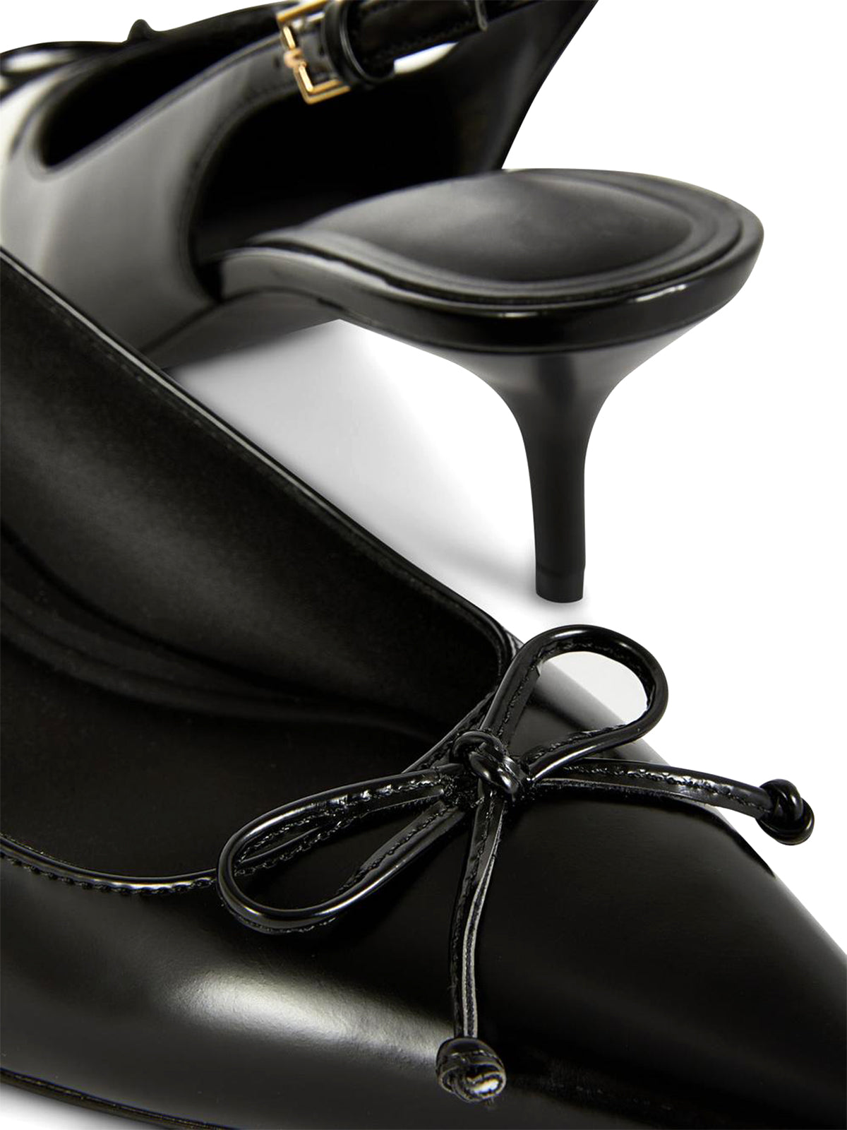 Black Pointed-Toe Front Bow Slingback Kitten Heels