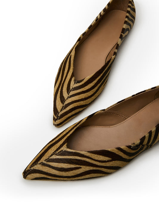 Zebra Print Pointed-Toe Slip-On Simple Chic Flats