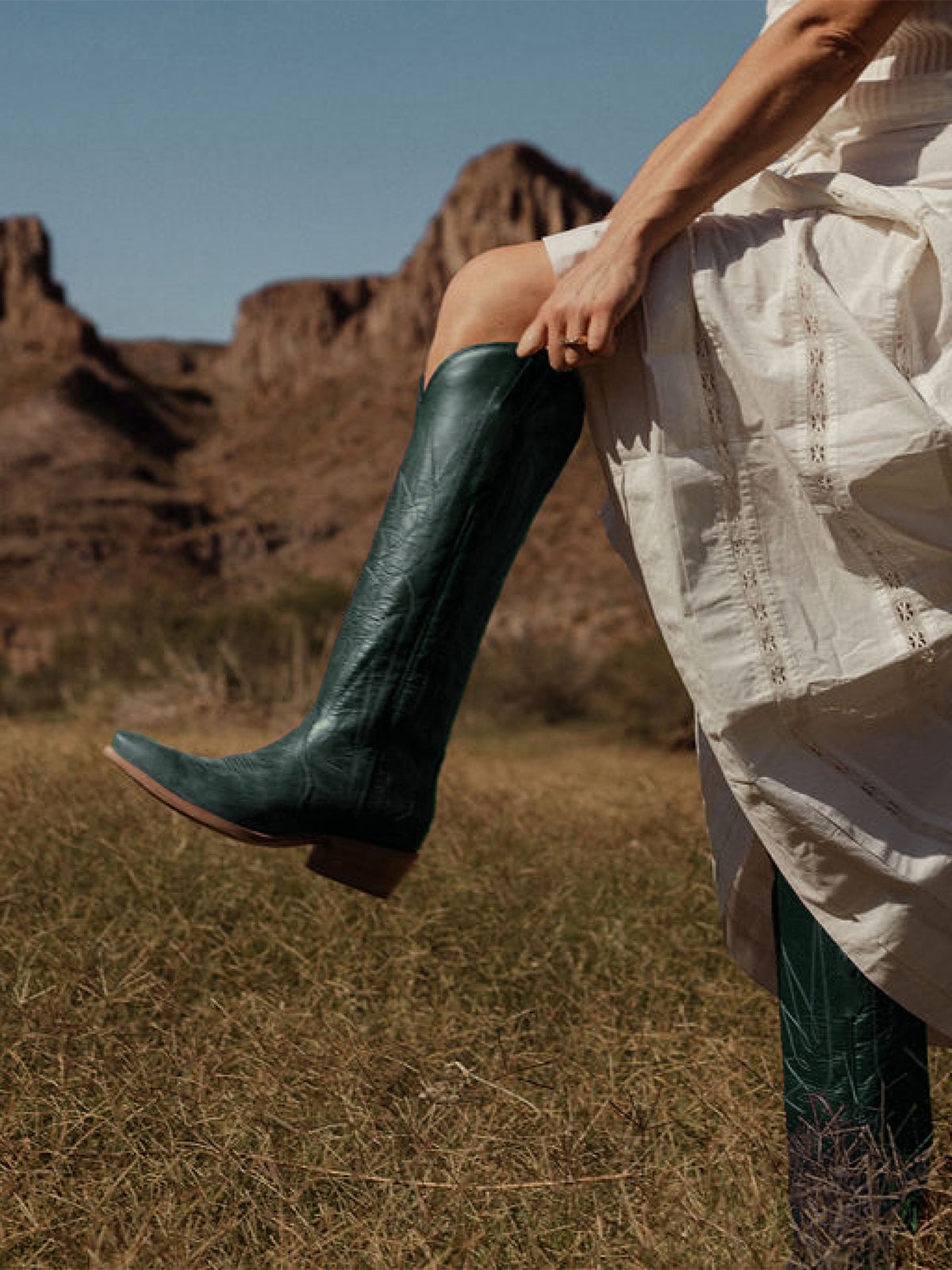 Black Snip-Toe Embroidery Wide Calf Knee High Cowgirl Boots