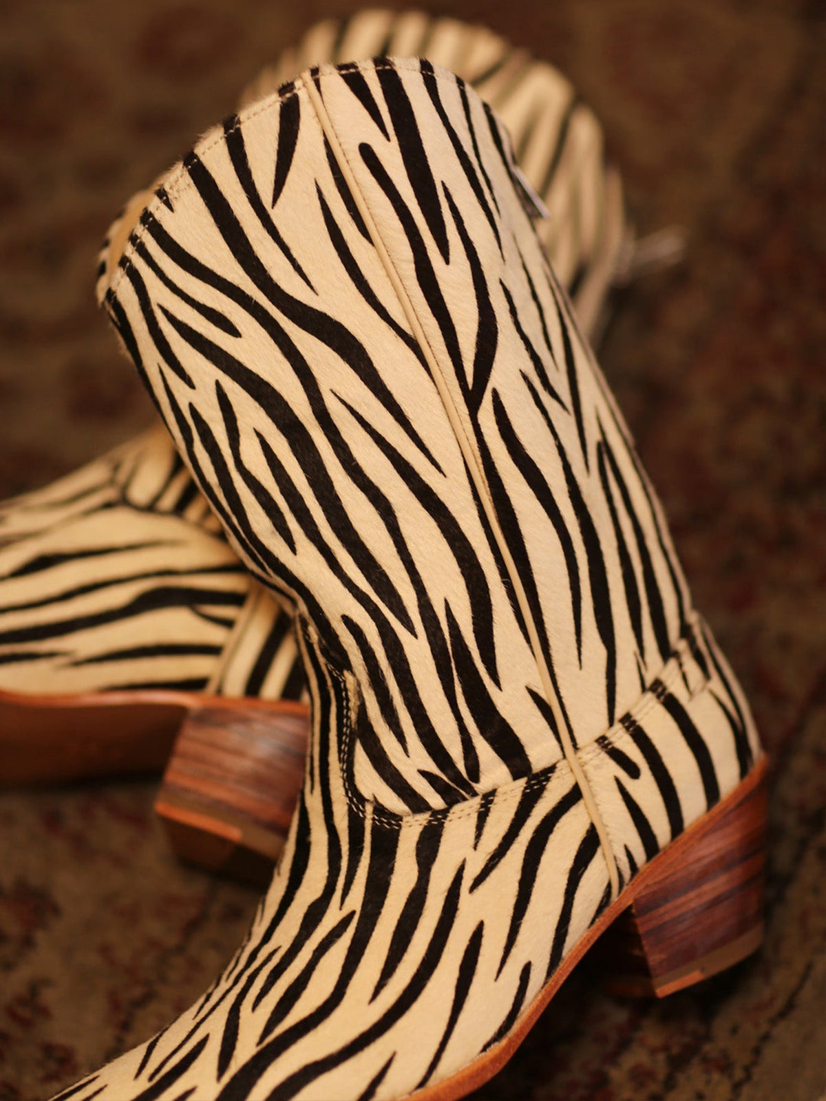 Classic Zebra Print Round-Toe Back Full-Zip Simple Cowgirl Boots