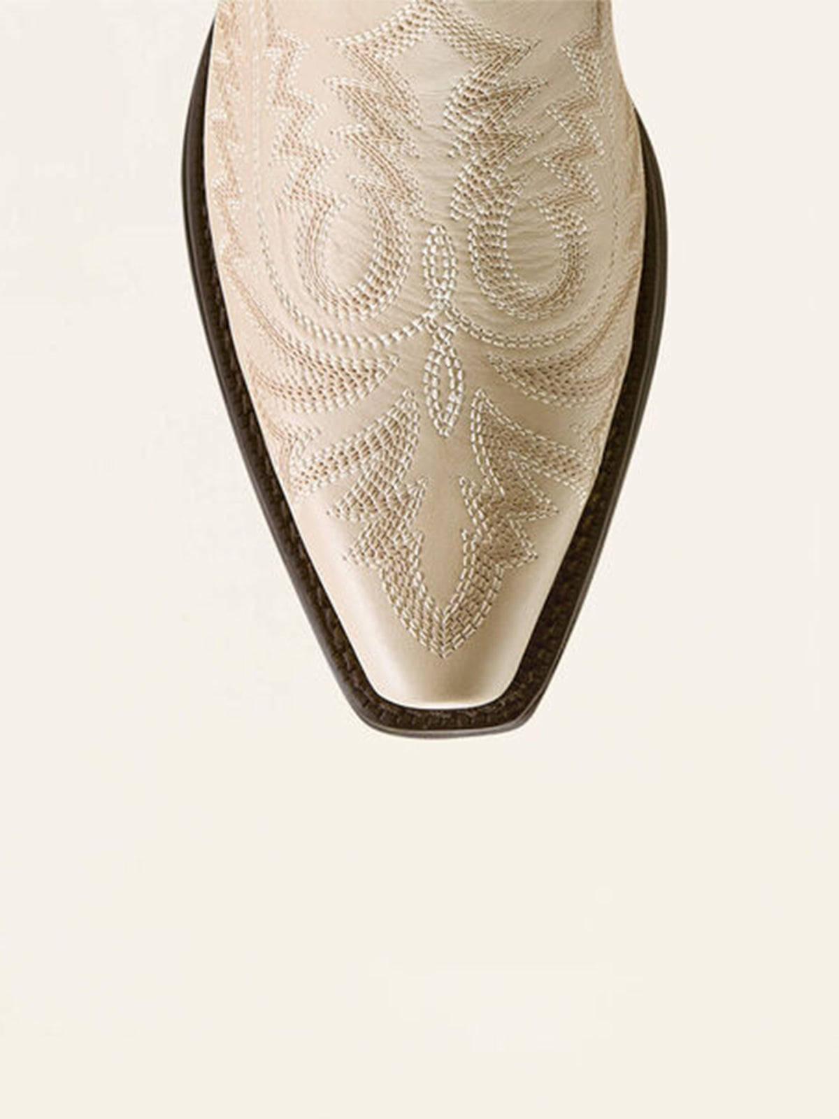 Cream Snip-Toe Western Embroidery Mid Calf Cowgirl Boots For Women