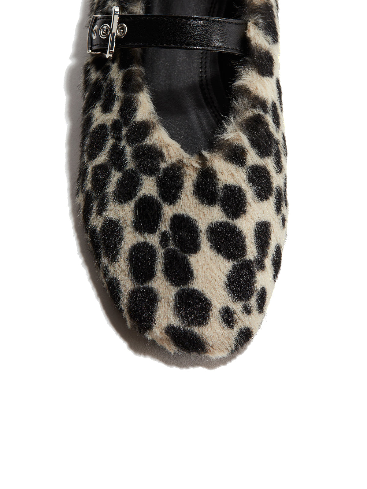 Leopard Pattern Plush Square-Toe Mary Jane Ballet Flats