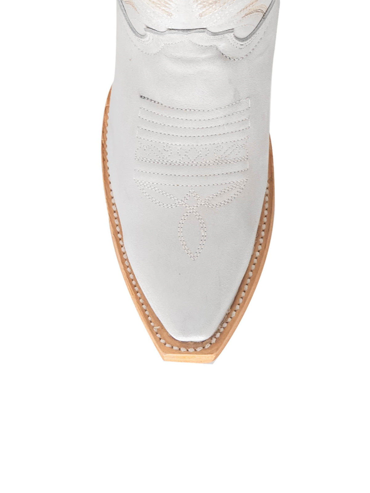 Snip-Toe Sleek Embroidery Wide Calf Knee High Cowgirl Boots For Woman - Ivory