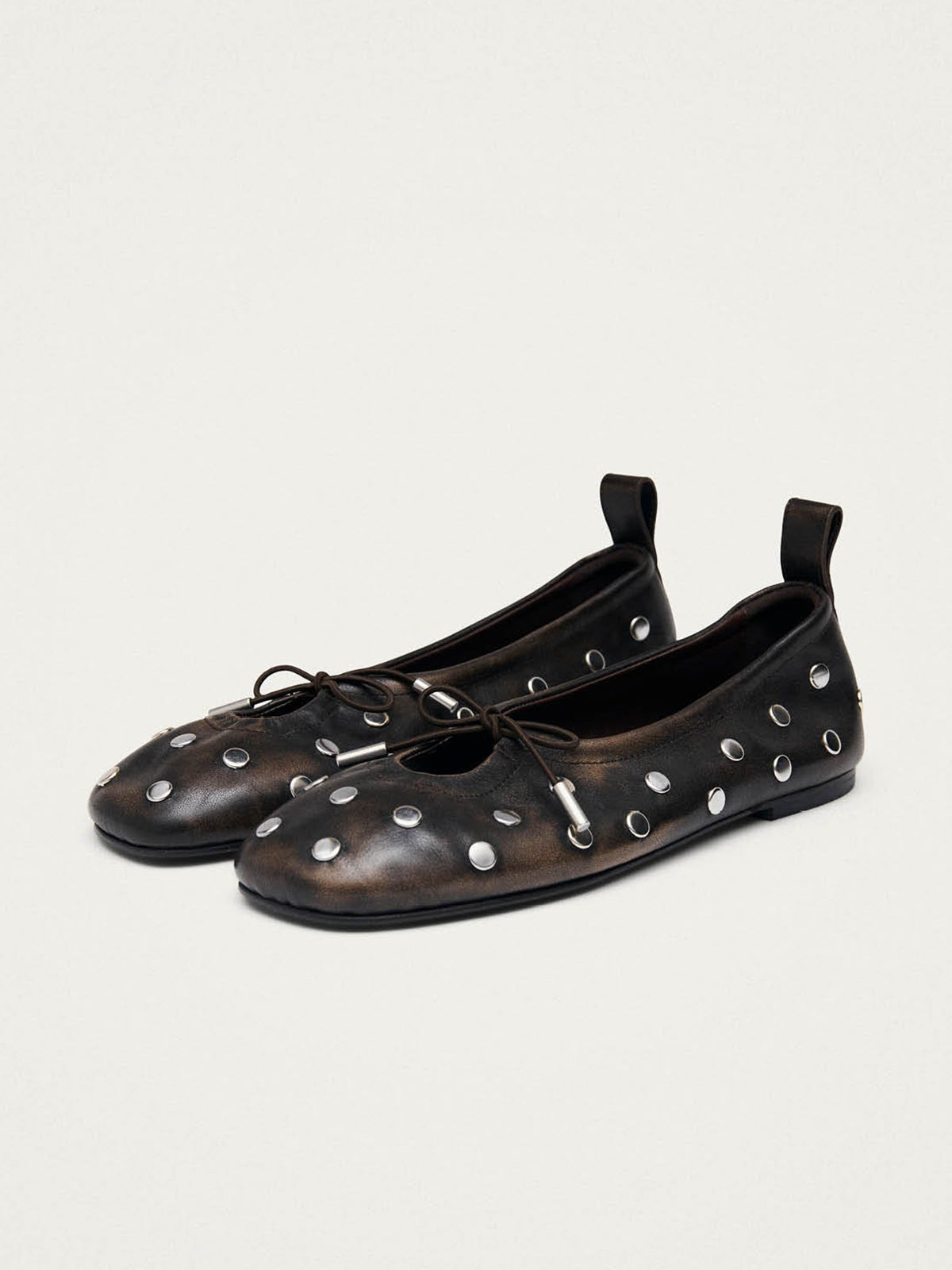 Brown Square-Toe Full Studs Classic Slip-On Simple Flats