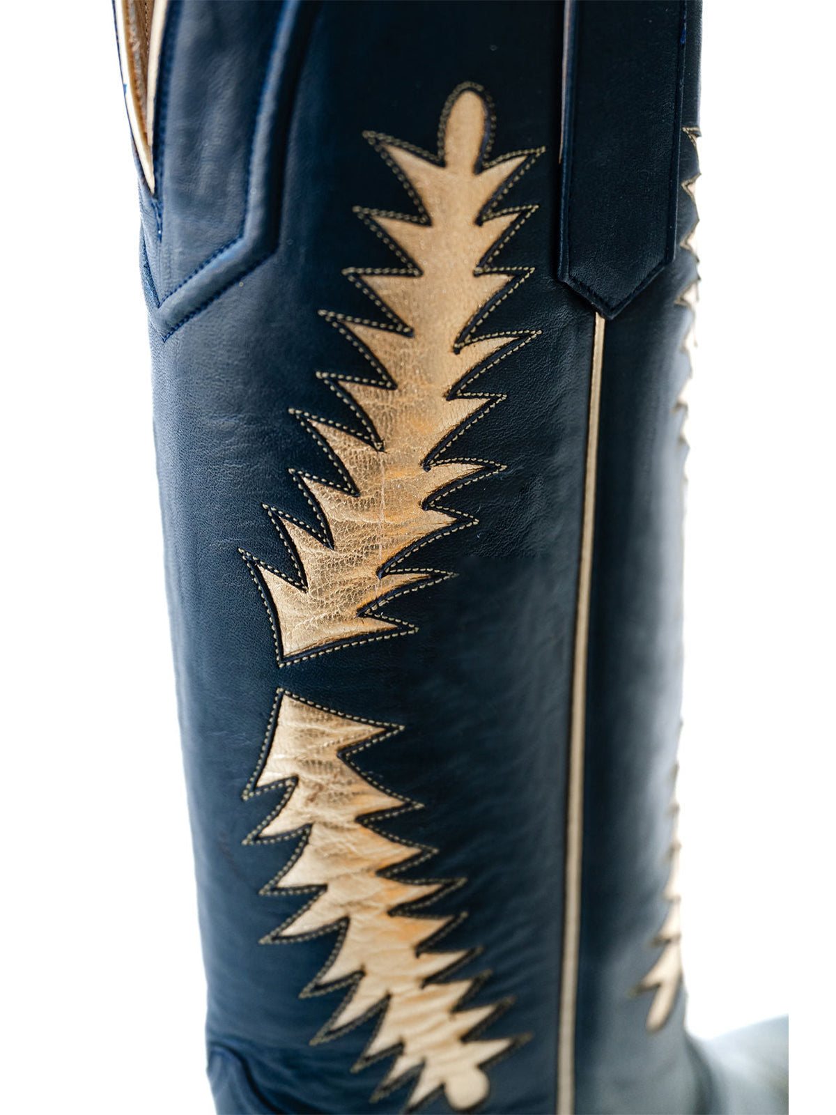 Blue Almond-Toe Wide Calf Cowgirl Boots Knee High Tall Boots