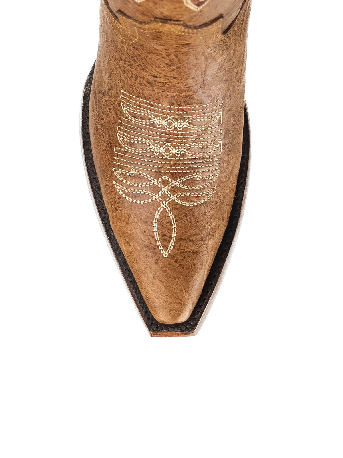 Western Snip-Toe Embroidery Half-Zip Knee High Cowgirl Boots - Dark Tan