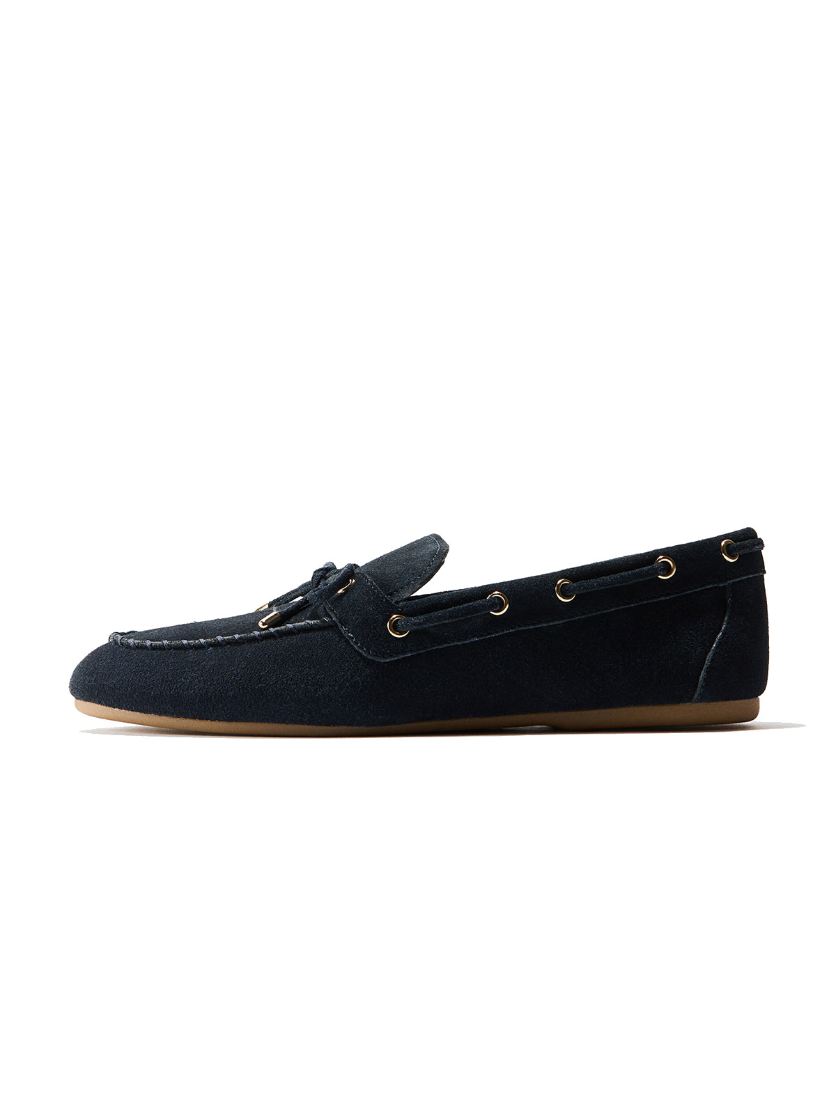Navy Faux Suede Round-Toe Front Chic Bow Slip-On Flats