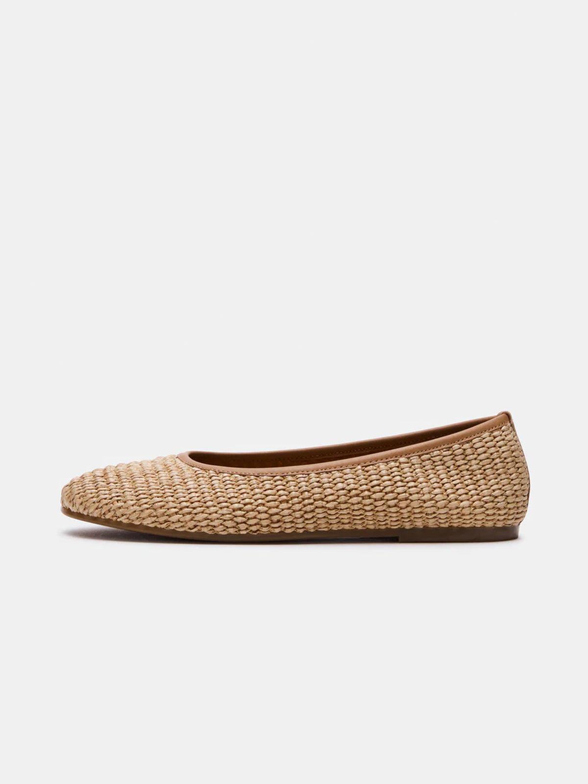 Natural Round-Toe Woven Classic Ballet Flats