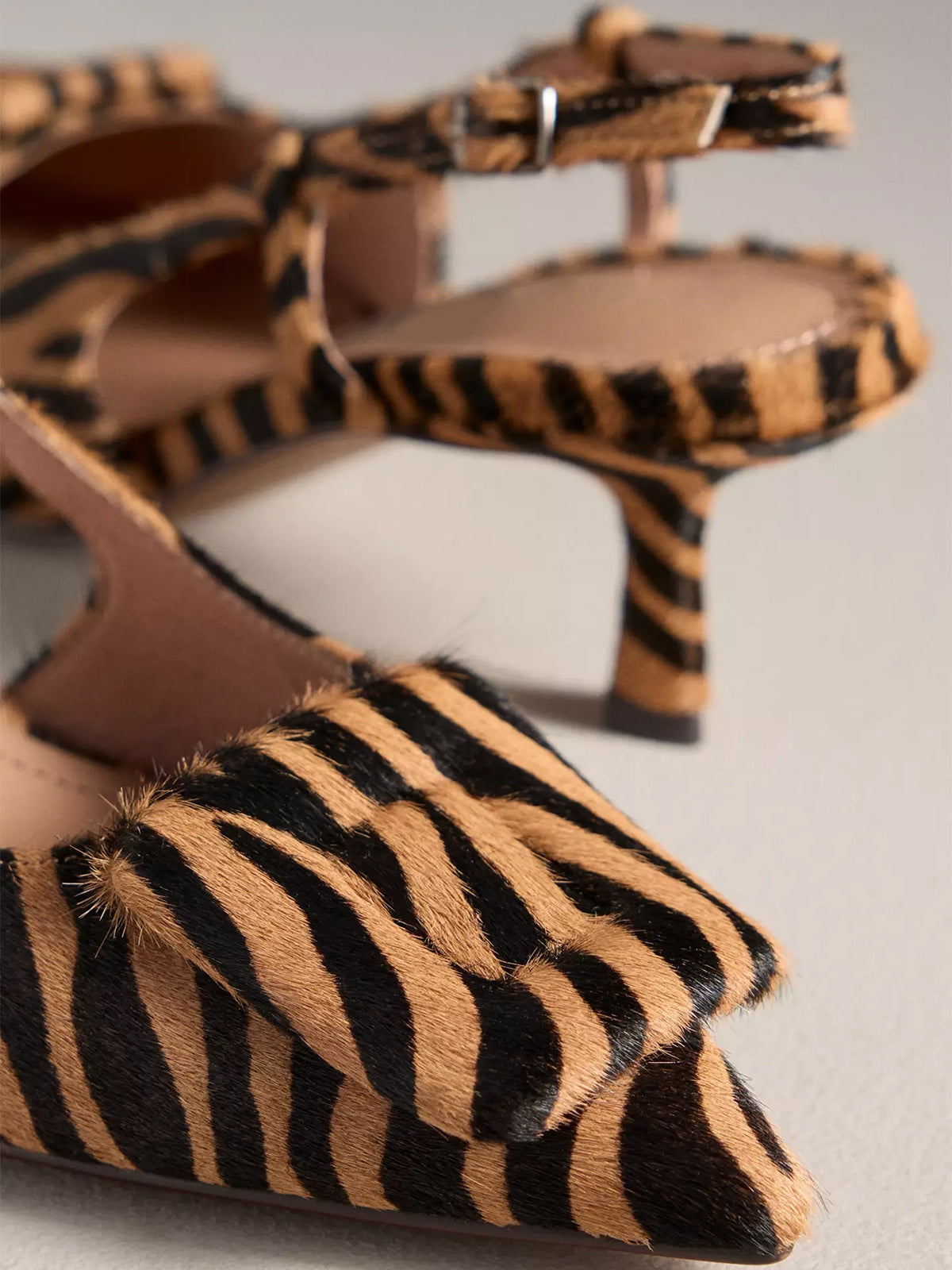 Zebra Print Pointed-Toe Slingback Classic Kitten Heels