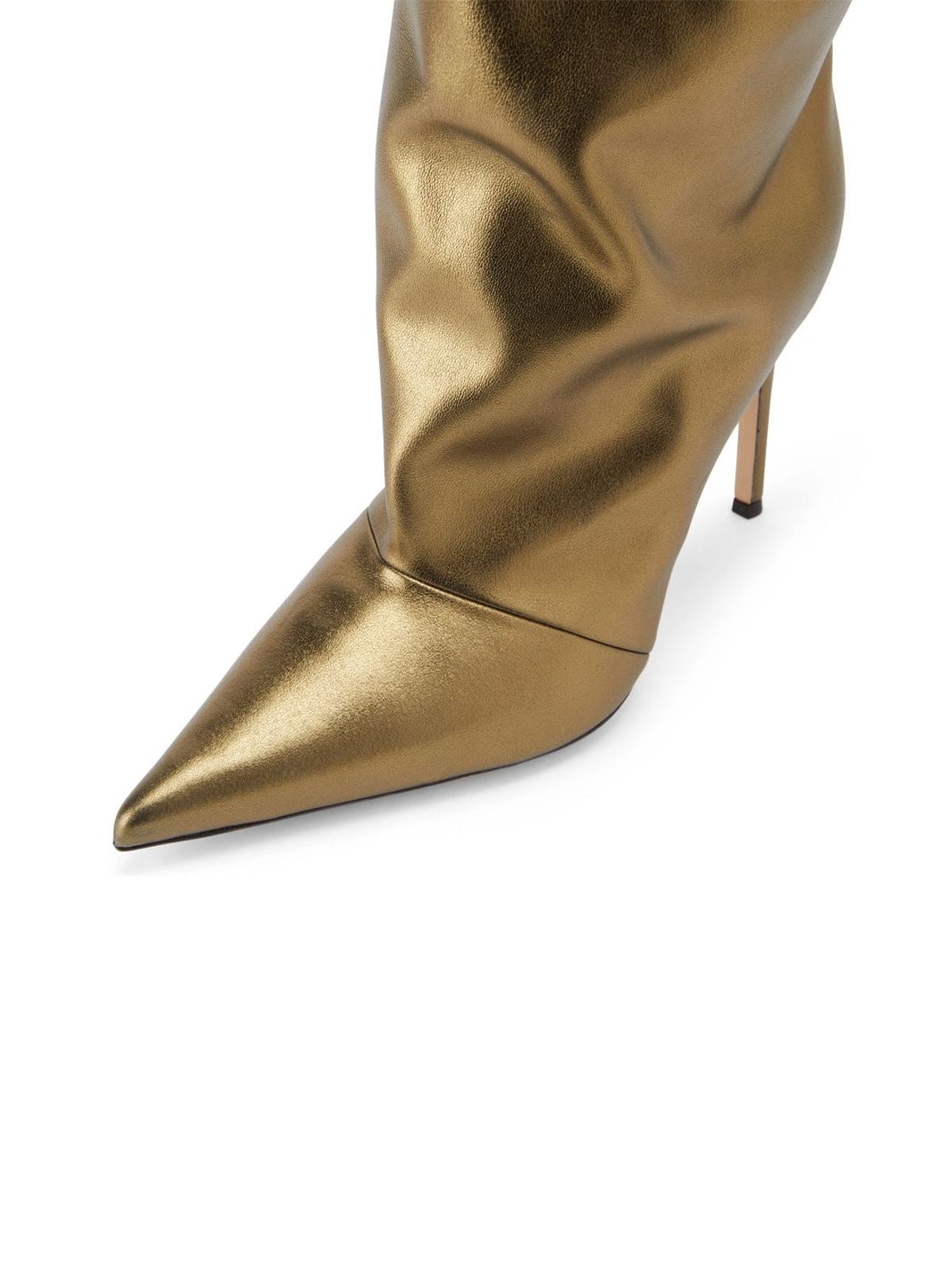 Metallic Bronze Pointed-Toe Sleek Wide Calf Knee High Stiletto Boots