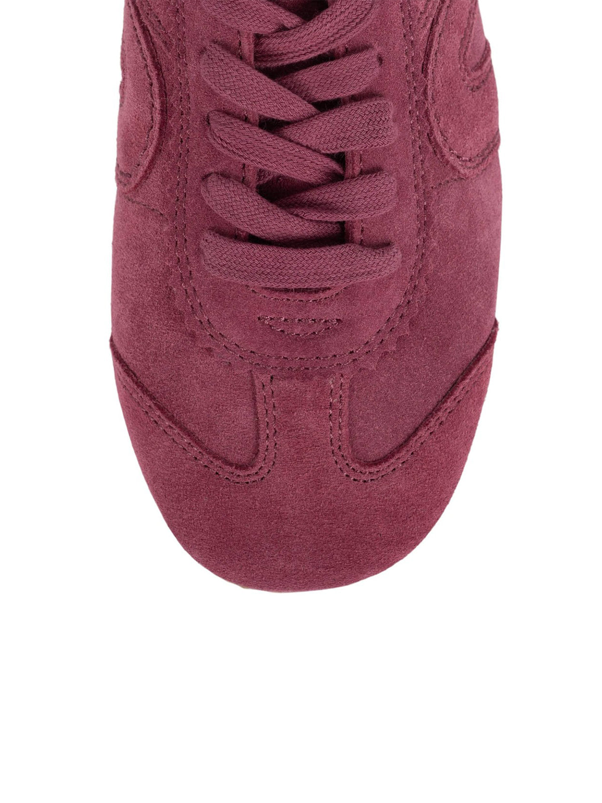 Raspberry Red Faux Suede Round-Toe Lace-Up Classic Sneakers Flats