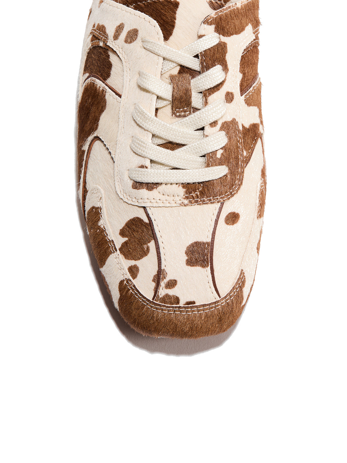 Cow Print Pony Hair Vegan Leather Square-Toe Lace-Up Backless Flats