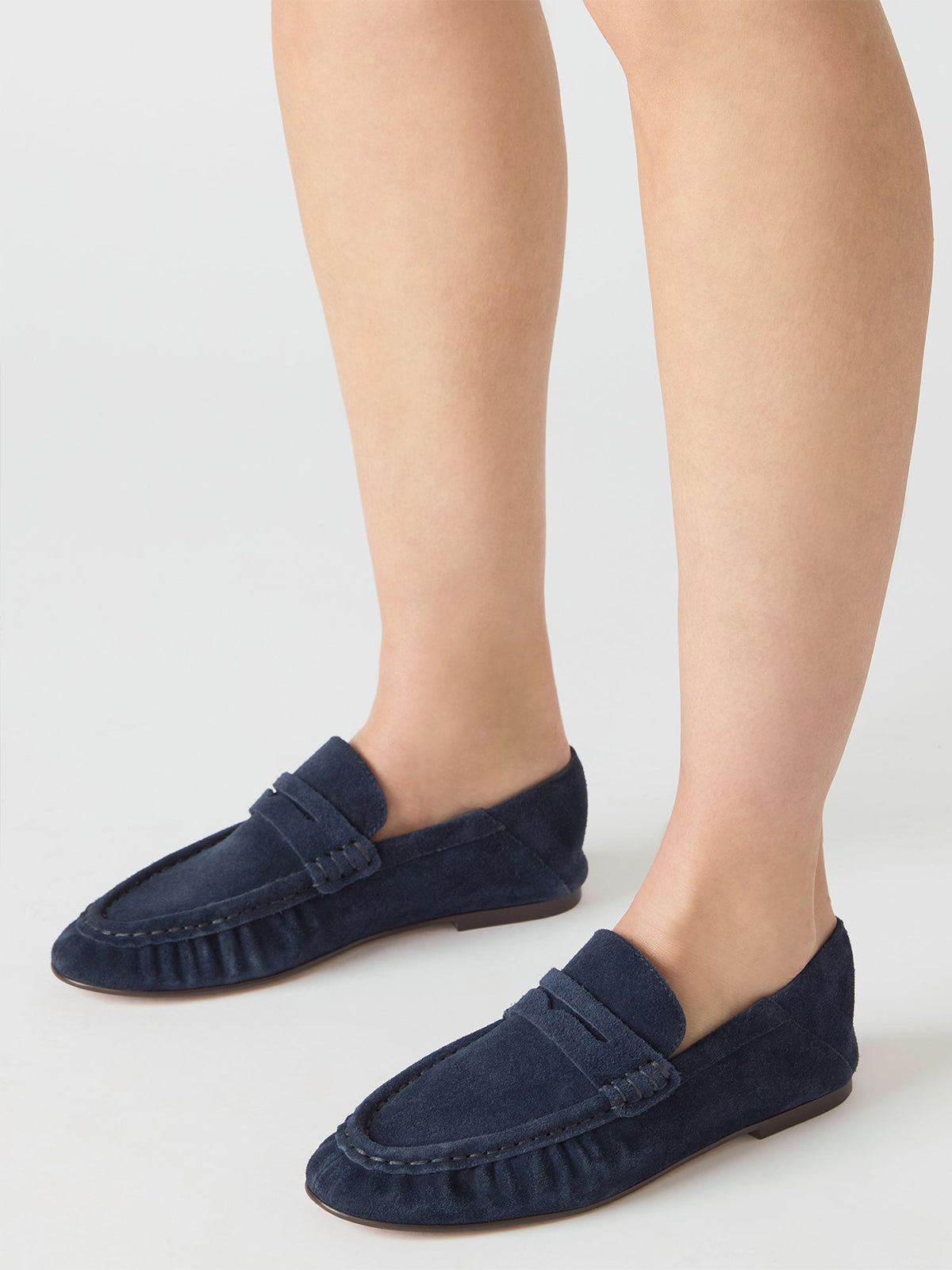 Navy Faux Suede Round-Toe Stylish Slip-On Loafers Flats