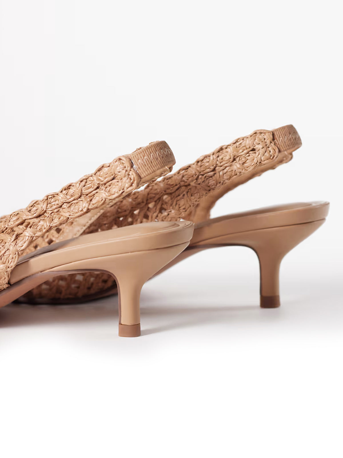 Tan Rope Weaving Pointed-Toe Classic Back Strap Kitten Heels
