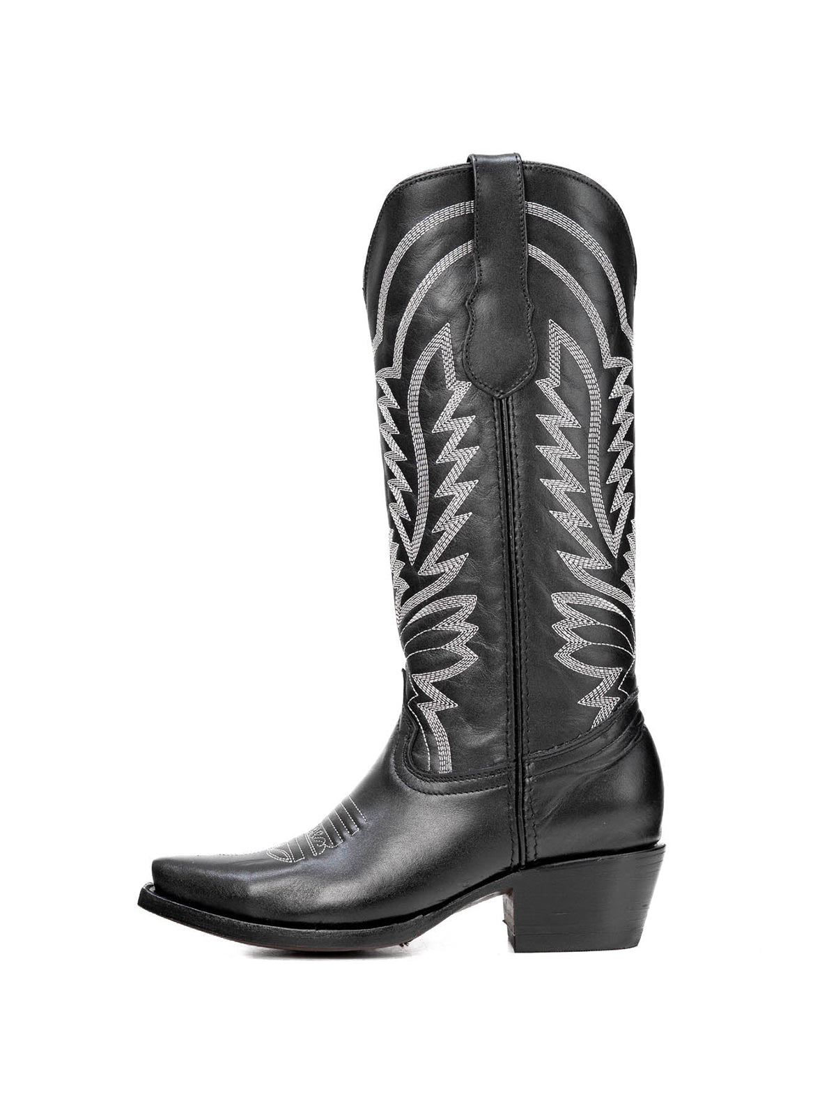 Snip-Toe Sleek Embroidery Wide Calf Knee High Cowgirl Boots For Woman - Black