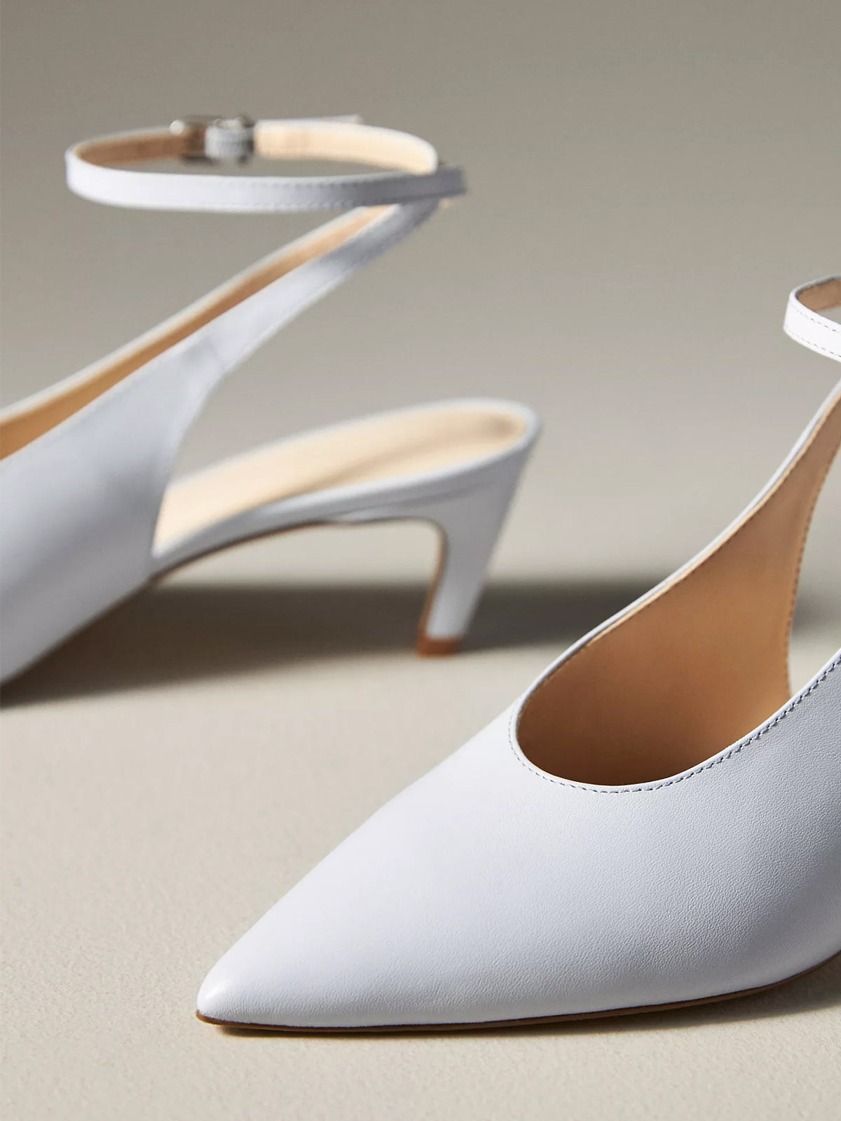 Blue Pointed-Toe Chic Slingback And Buckle Ankle Strap Kitten Heels