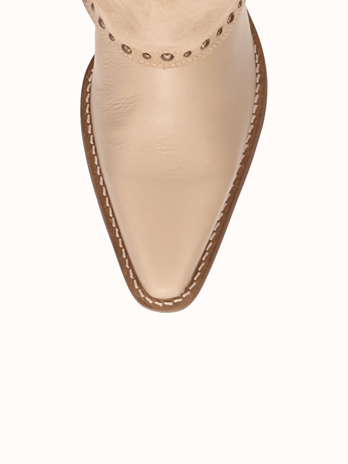 Sand Snip-Toe Faux Suede Fold-Over With Studs Wide Calf Knee High Cowgirl Boots