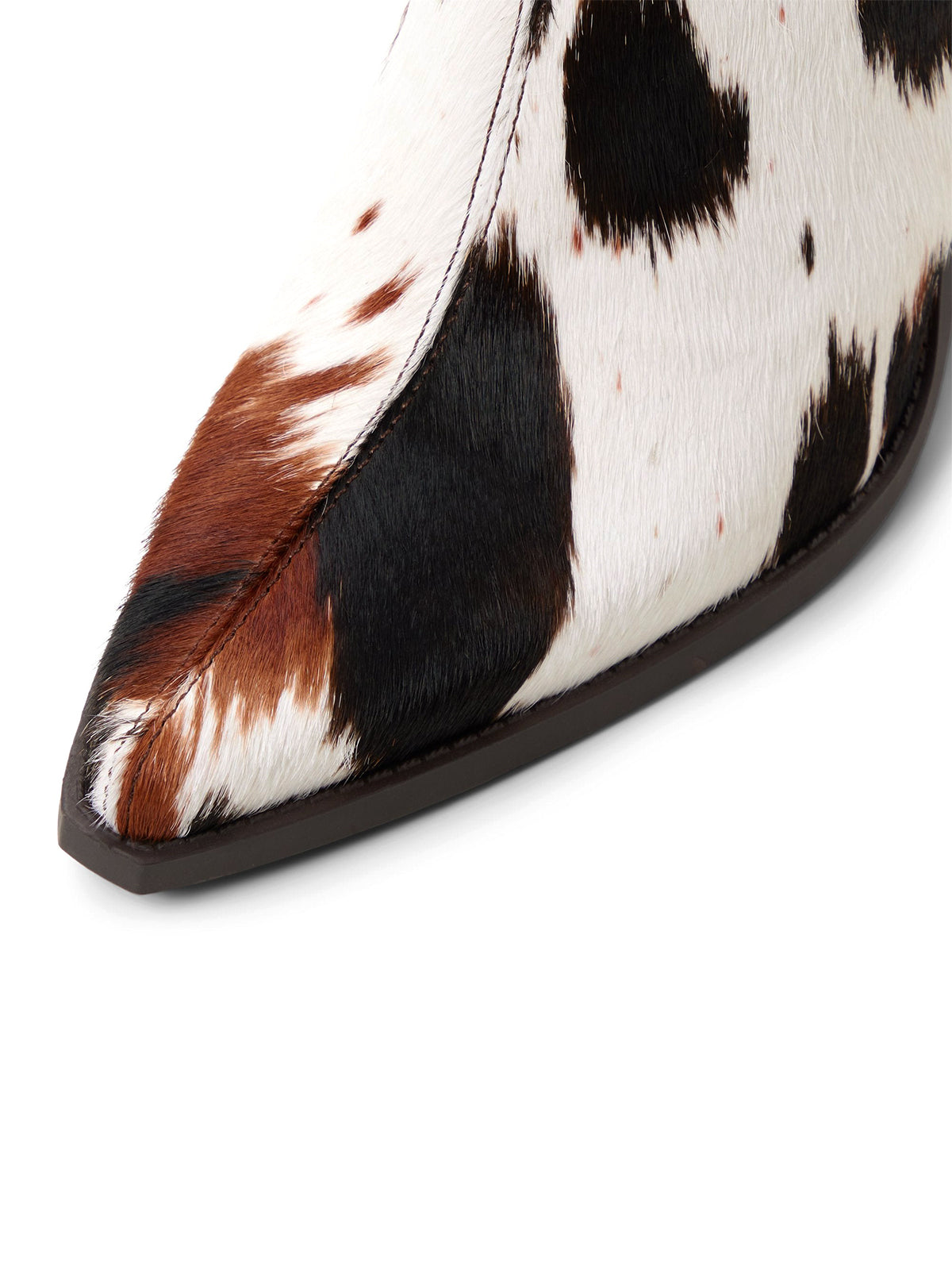 Cow Print Pointed-Toe Back Full-Zip Ankle Cowgirl Boots