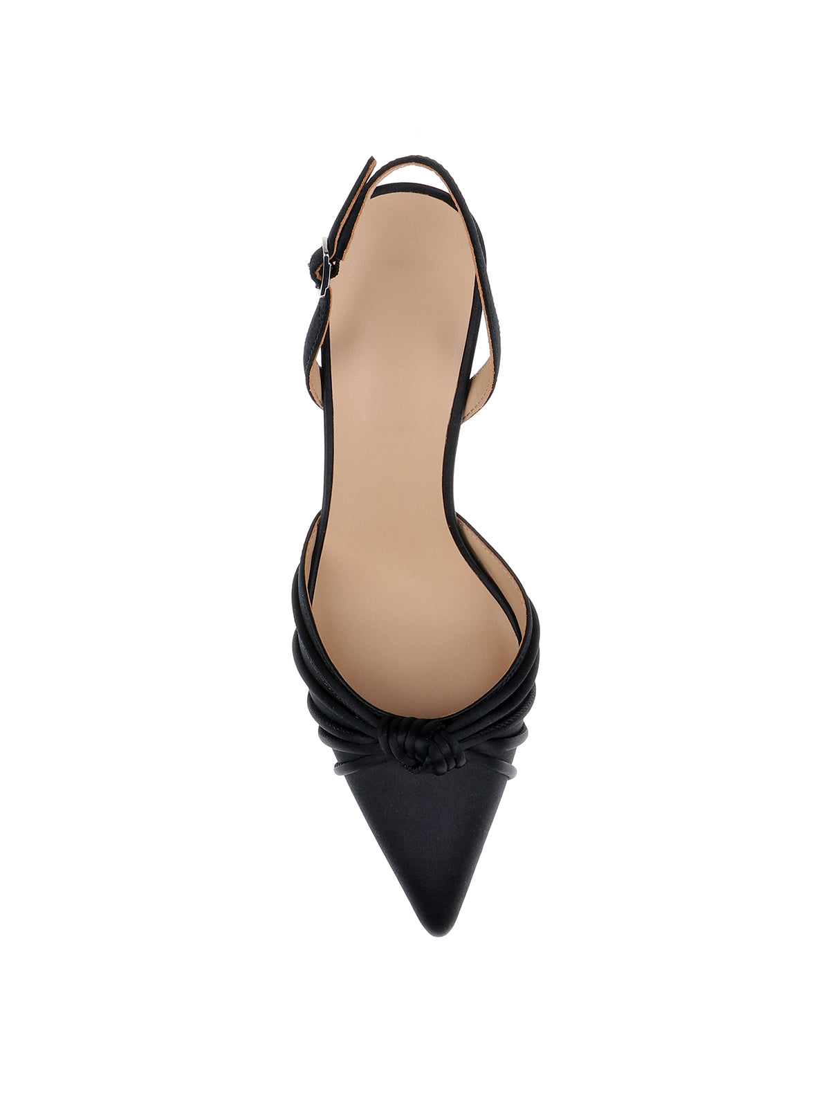 Black Satin Pointed-Toe Front Knot And Slingback High Heels