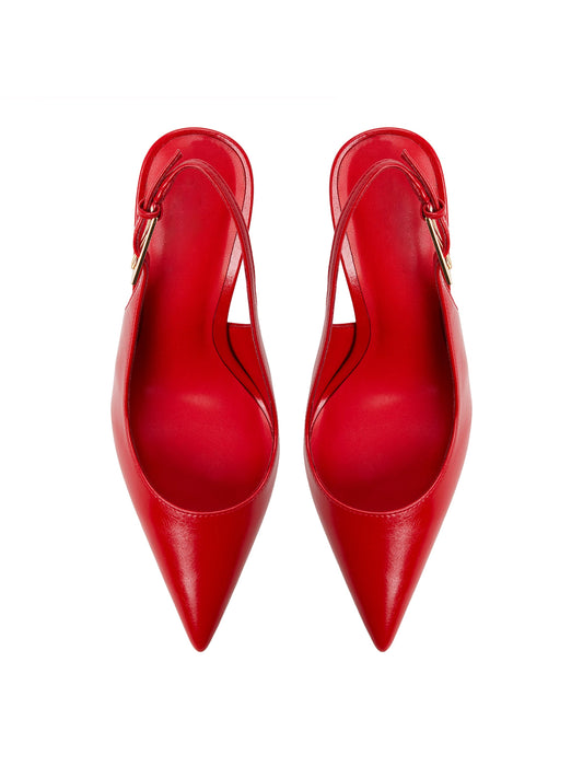 Red Pointed-Toe Classic Kitten Heels With Slingback