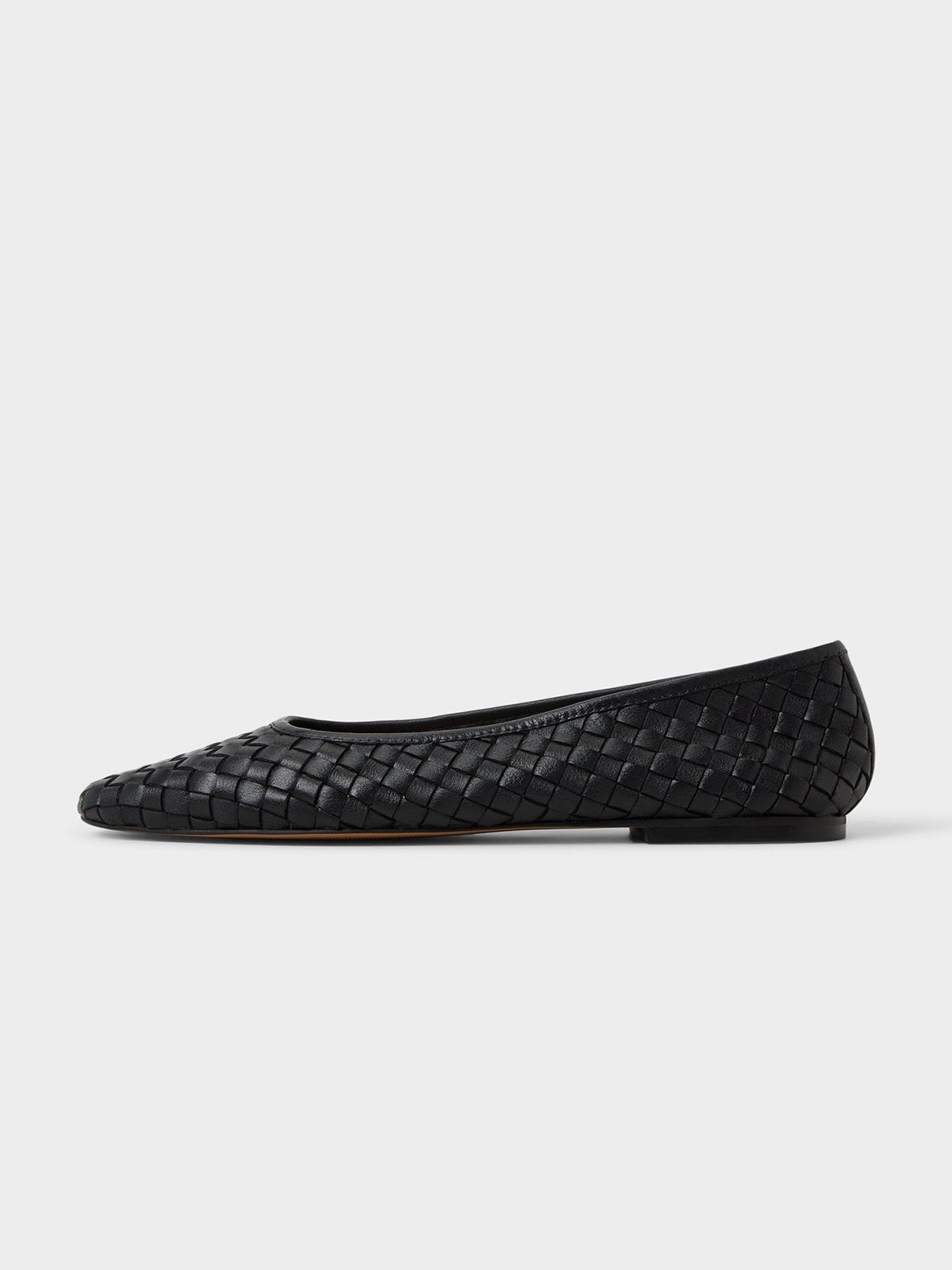 Black Woven Vegan Leather Square-Toe Simple And Classic Ballet Flats