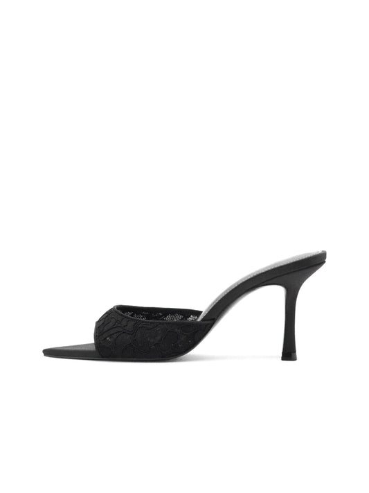Black Lace Mesh Pointed-Toe Simple High Heels Sandals