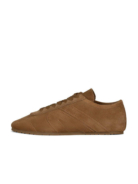 Camel Faux Suede Round-Toe Lace-Up Classic Sneakers Flats
