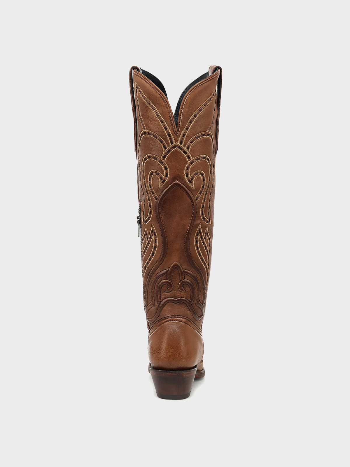 Tan Snip-Toe Embroidery And Running Stitch Half-Zip Chic Knee High Cowgirl Boots