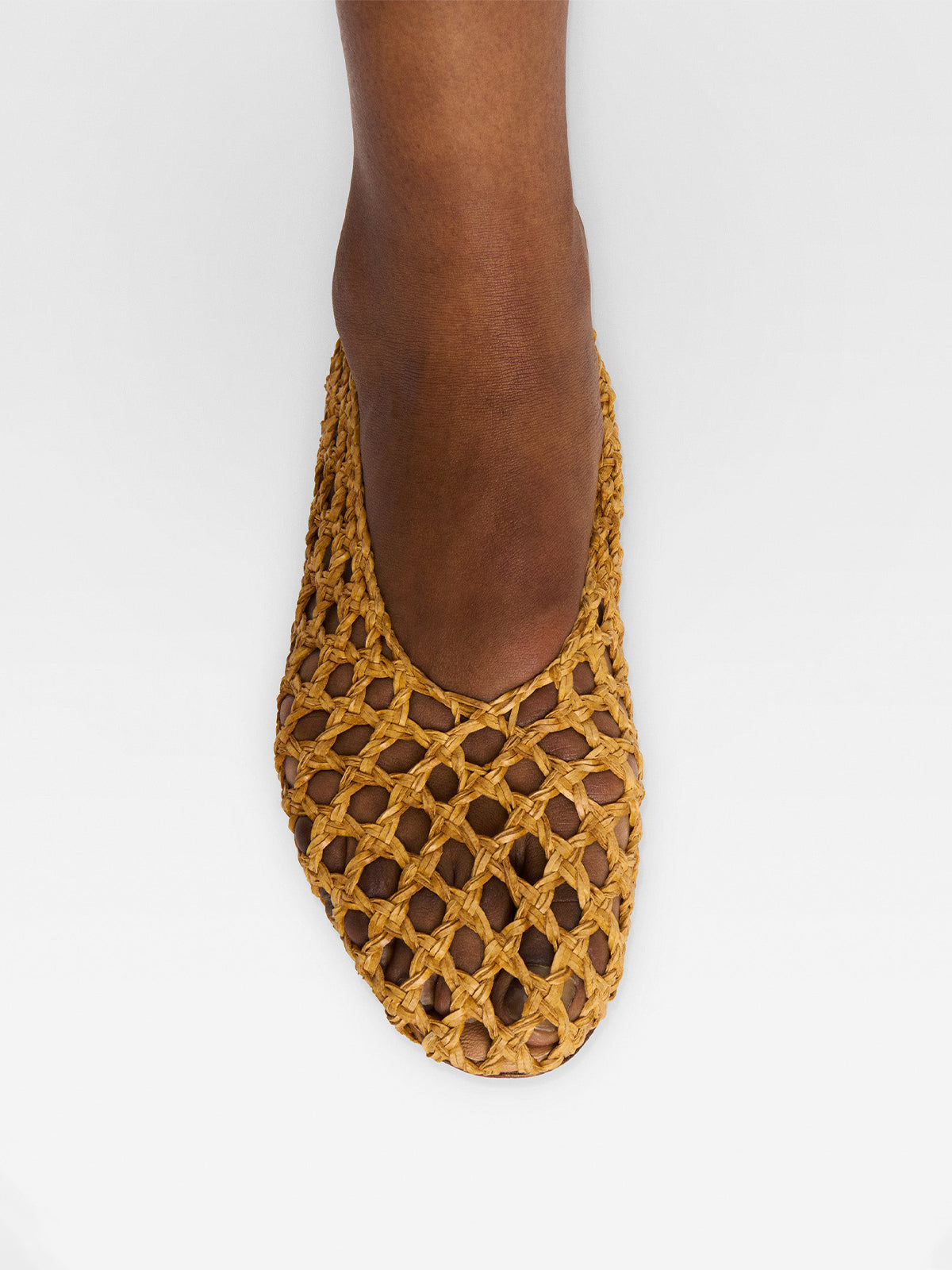 Light Camel Woven Vegan Leather Round-Toe Simple Slip-On Flats