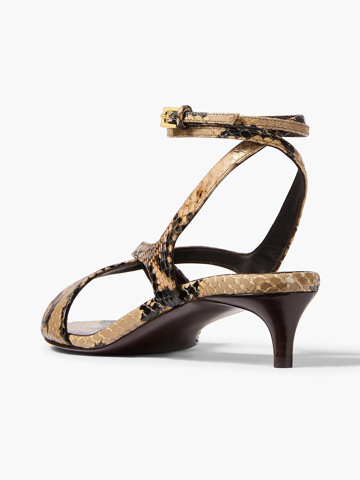 Snakeskin Pattern Square-Toe Crossed Straps Back And Ankle Strap Kitten Heels