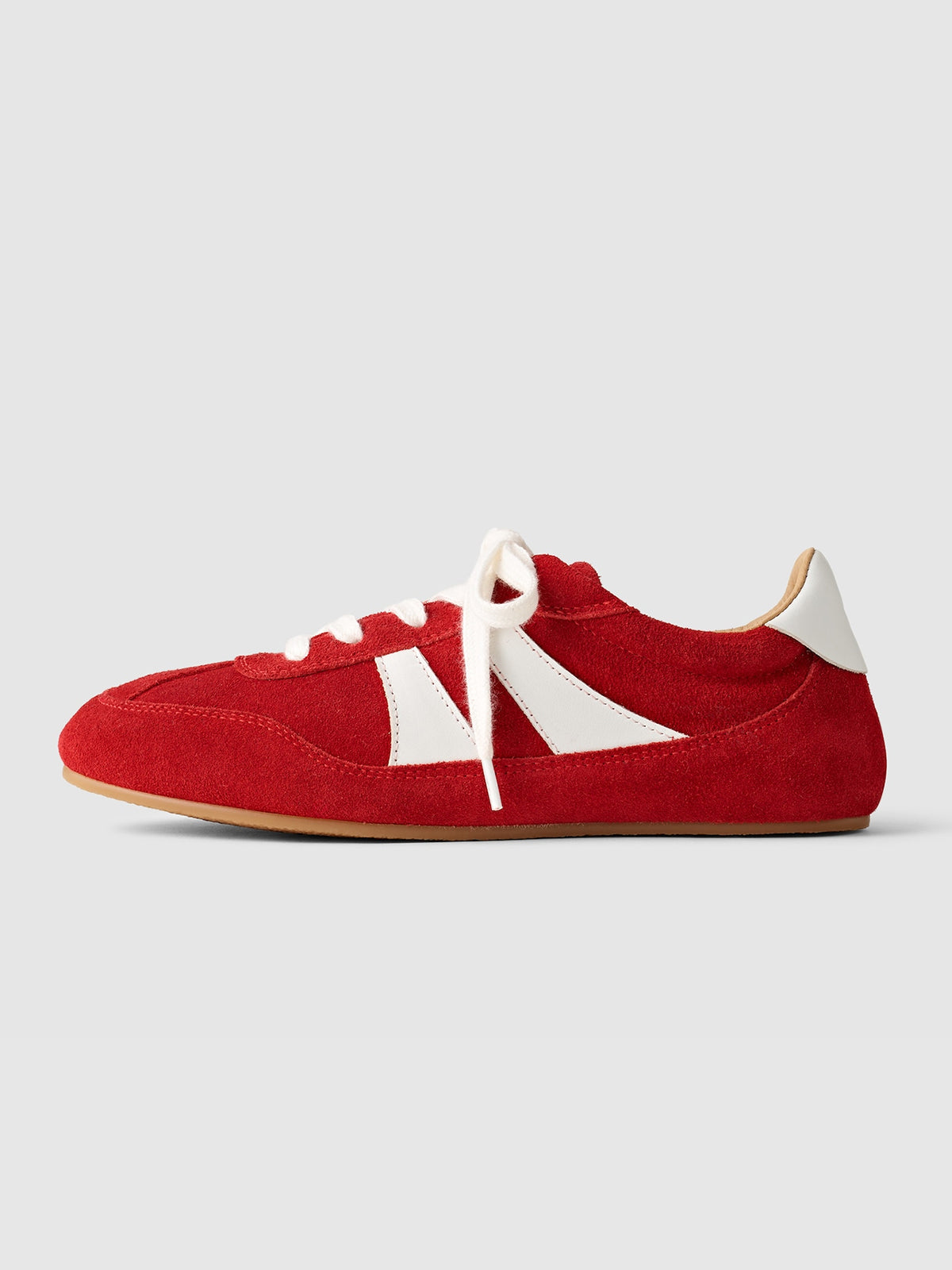 Red Cow Suede And Cow Leather Round-Toe Lace-Up Classic Sneakers