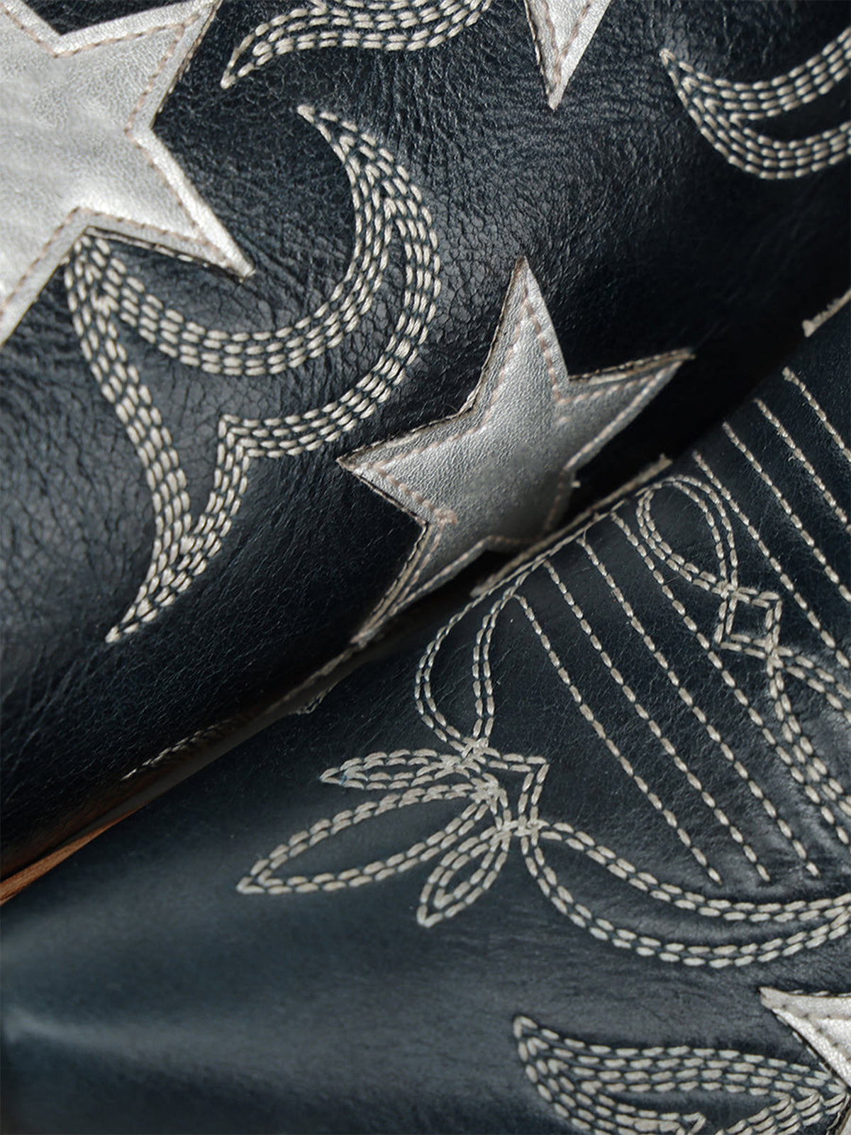Navy Snip-Toe Chic Stars Inlay With Embroidery Mid Calf Cowgirl Boots