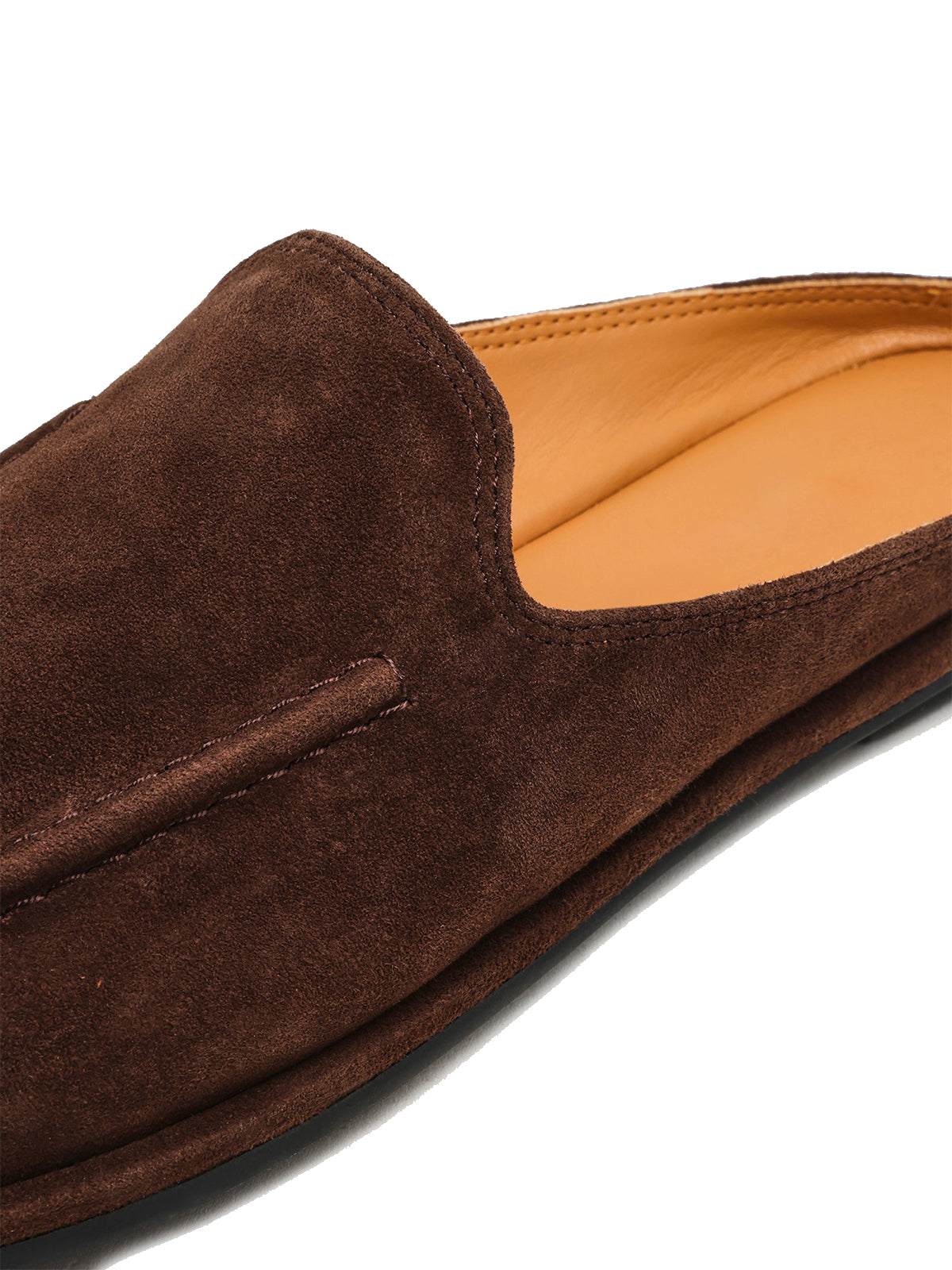 Chocolate Faux Suede Round-Toe Slip-On Backless Flats