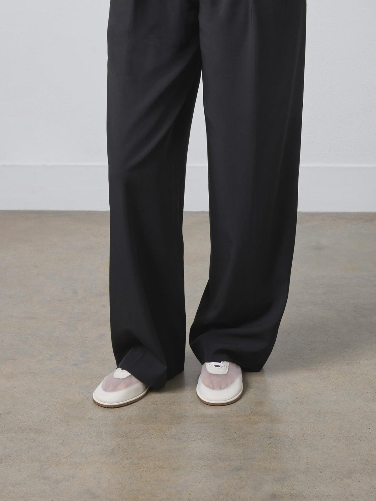 White Mesh Round-Toe Flats With Laces