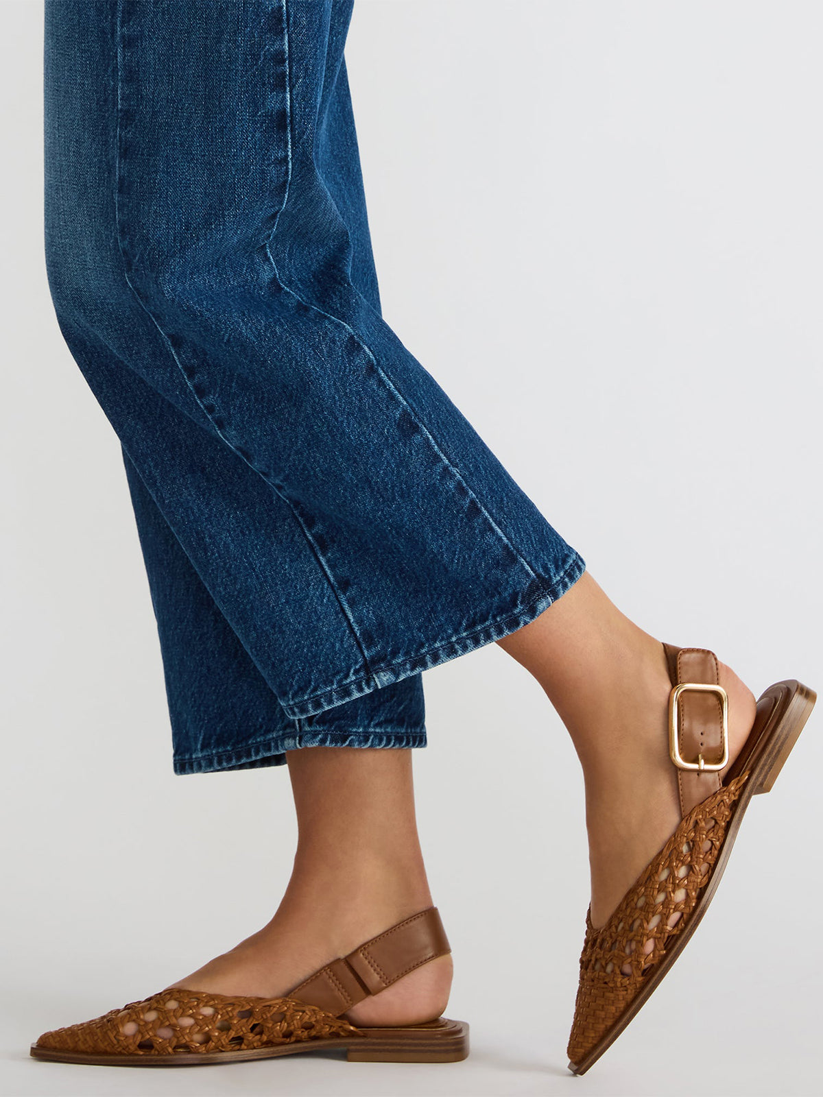 Cognac Woven Pointed-Toe Big Slingback Flats